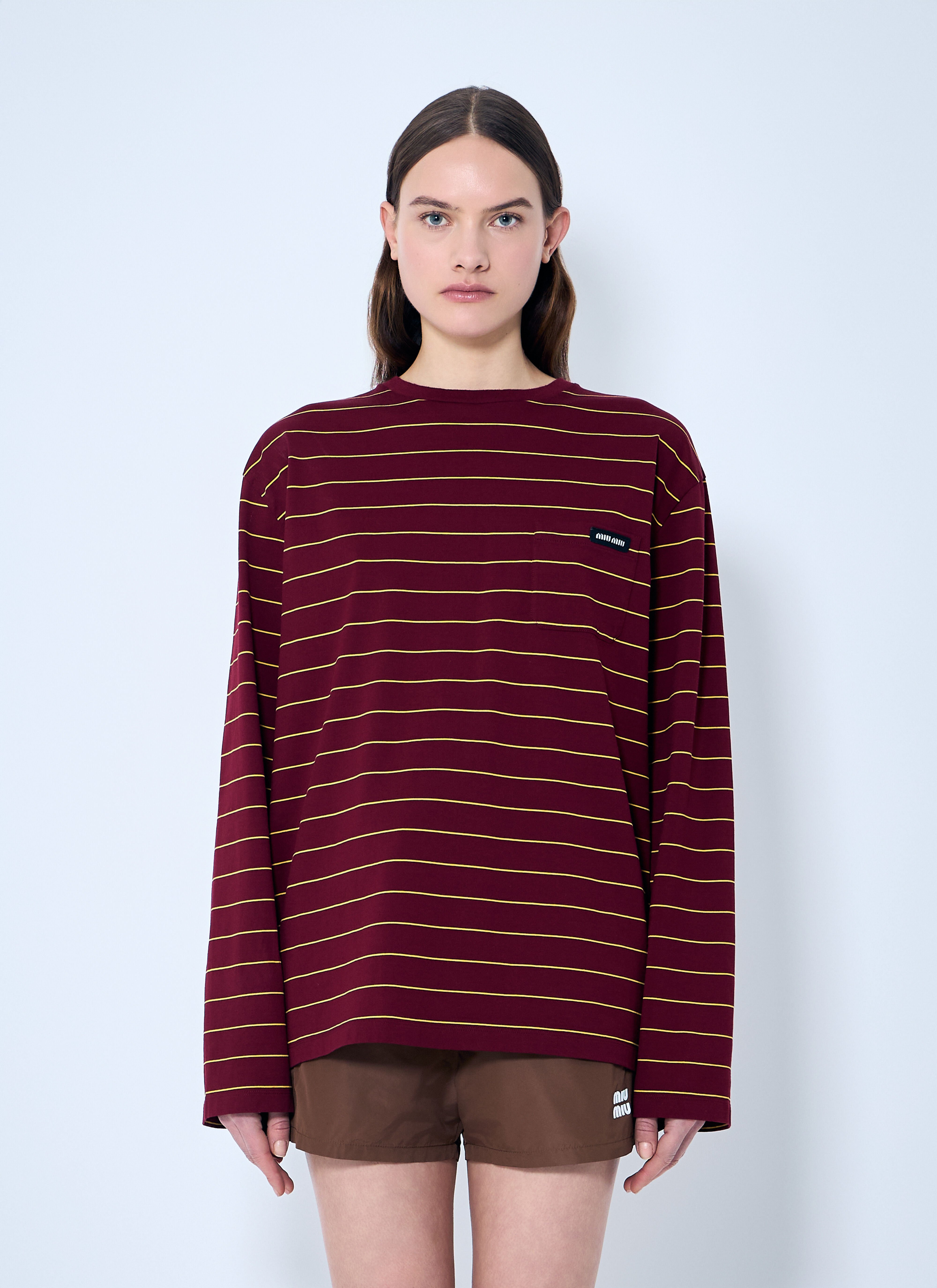 Miu Miu レディース ストライプ ロングスリーブTシャツ の レッド | LN-CC®