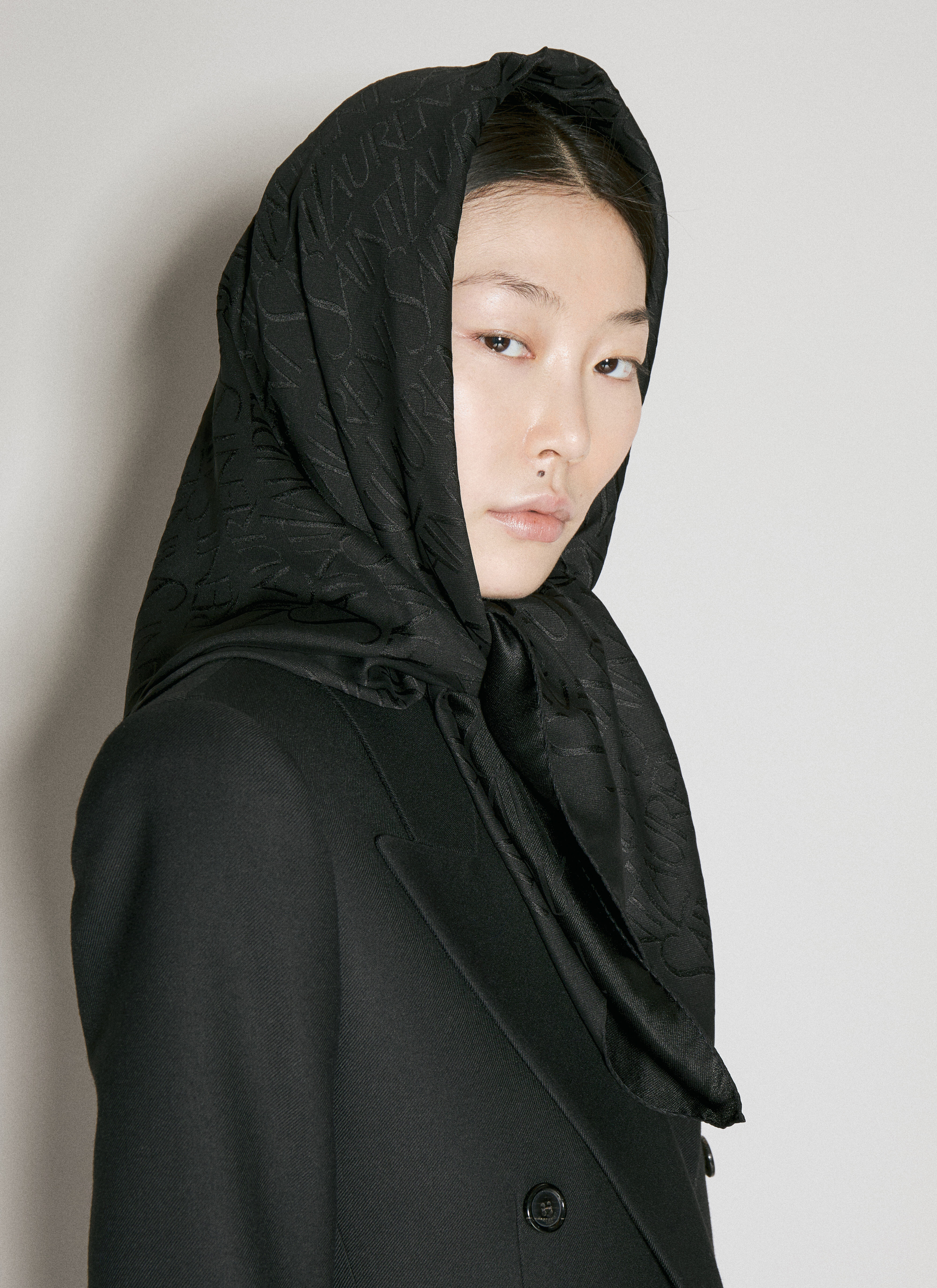 Saint Laurent Women's' Silk Jacquard Scarf in Black | LN-CC®