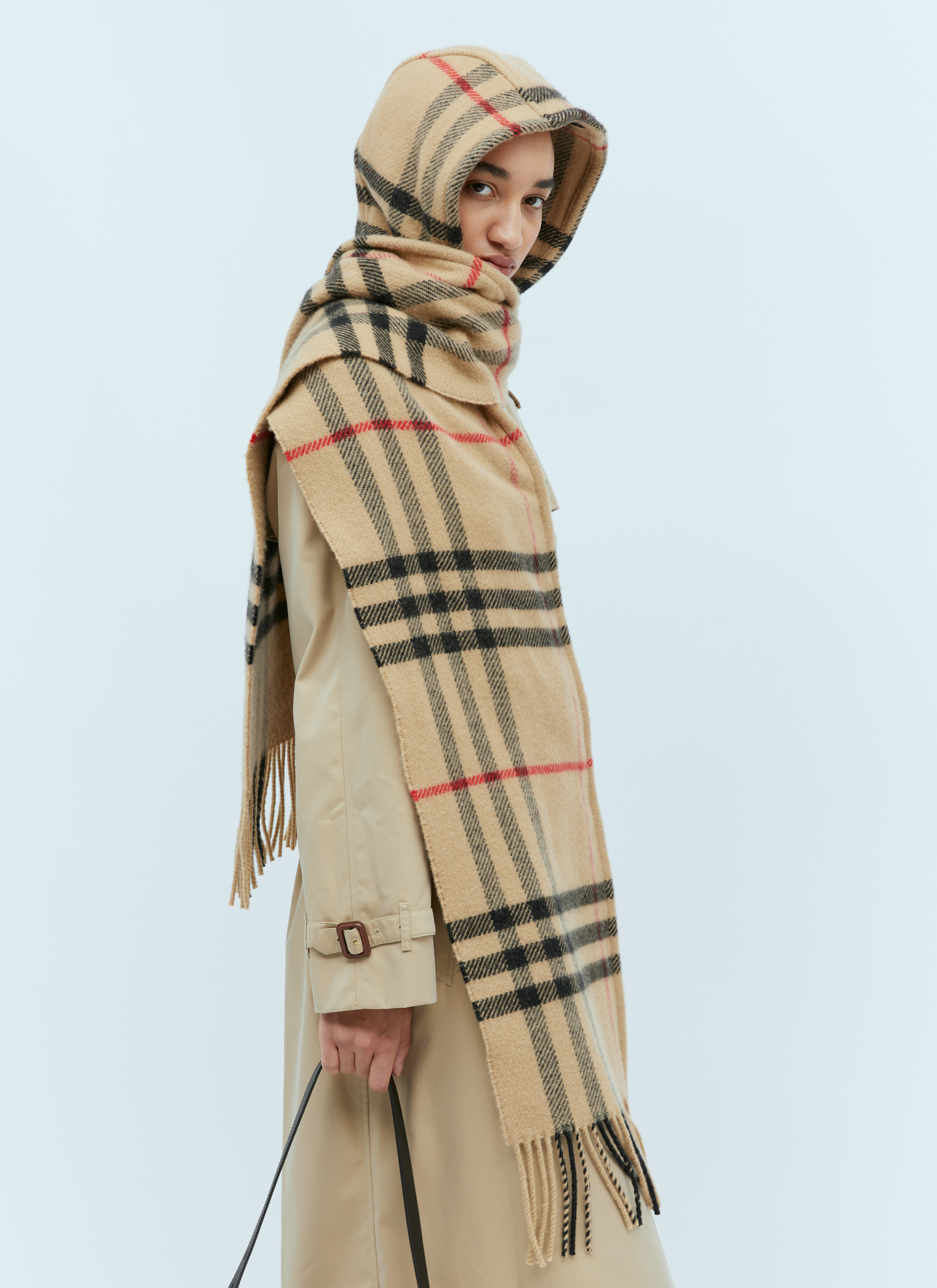 Burberry レディース チェックウールカシミア フード付きスカーフ の