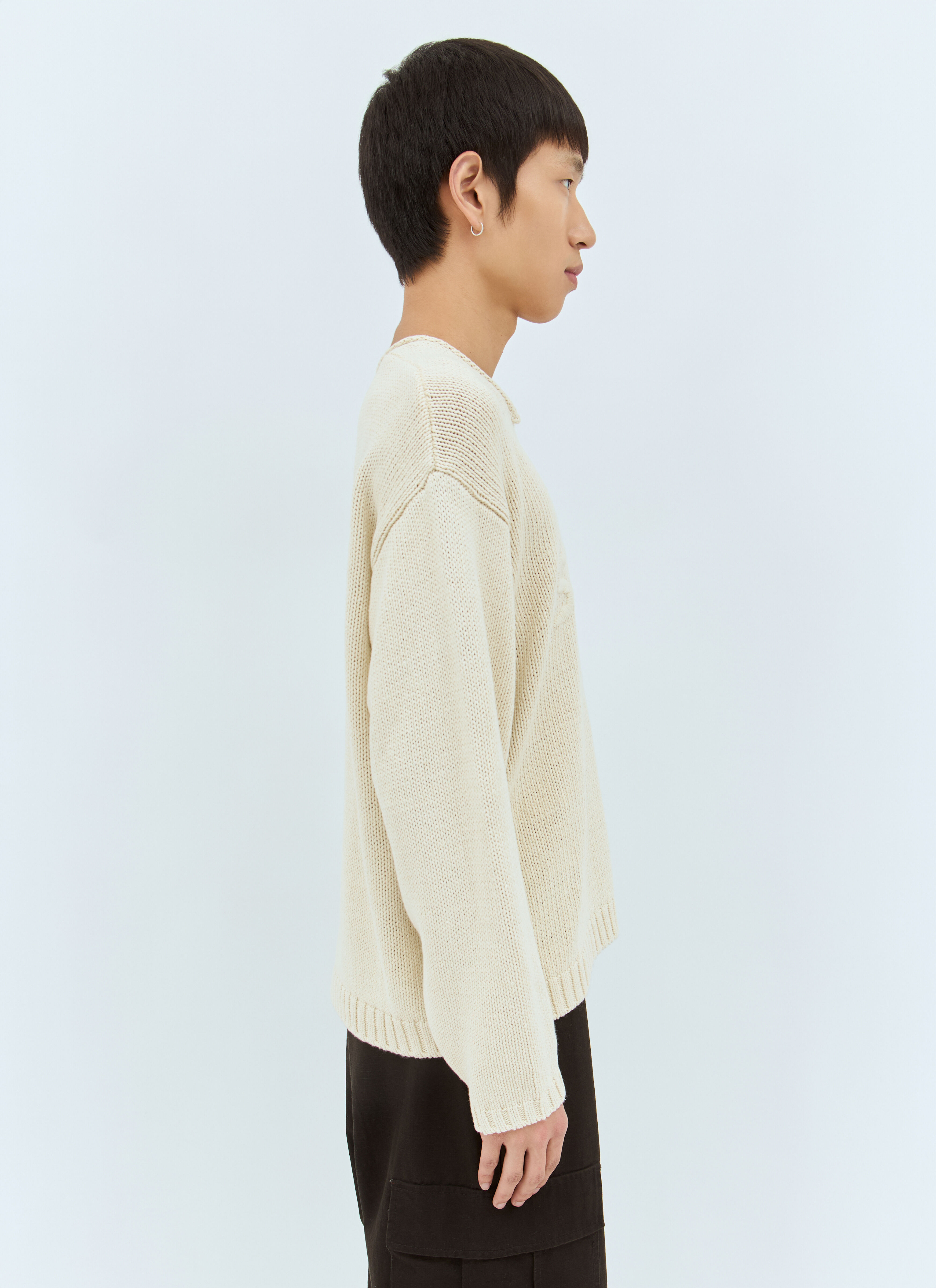Stüssy Men's' Roll V-Neck Logo Sweater in Cream | LN-CC®