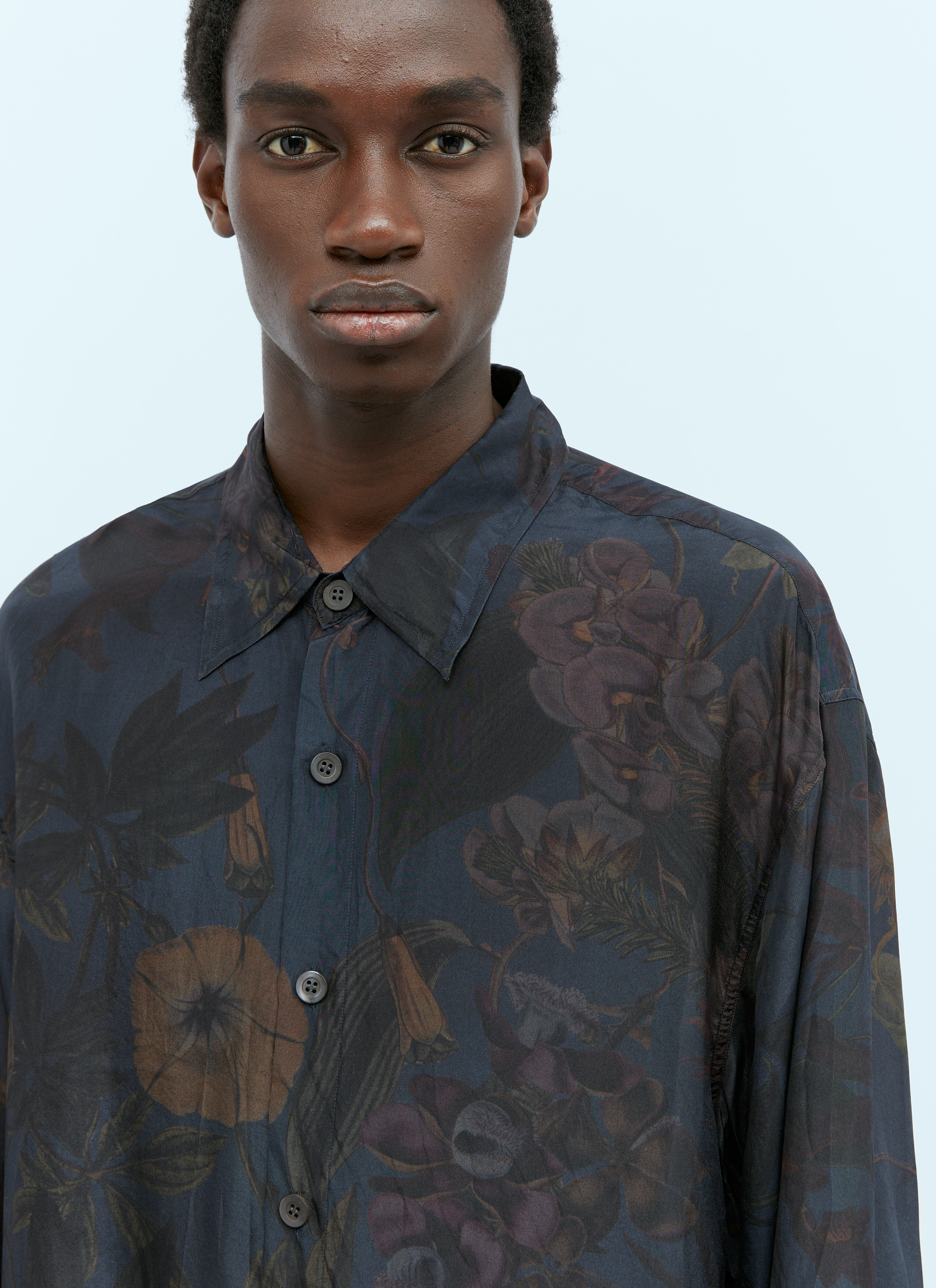 Dries Van Noten Men's' Silk Botanic Shirt in Navy | LN-CC®