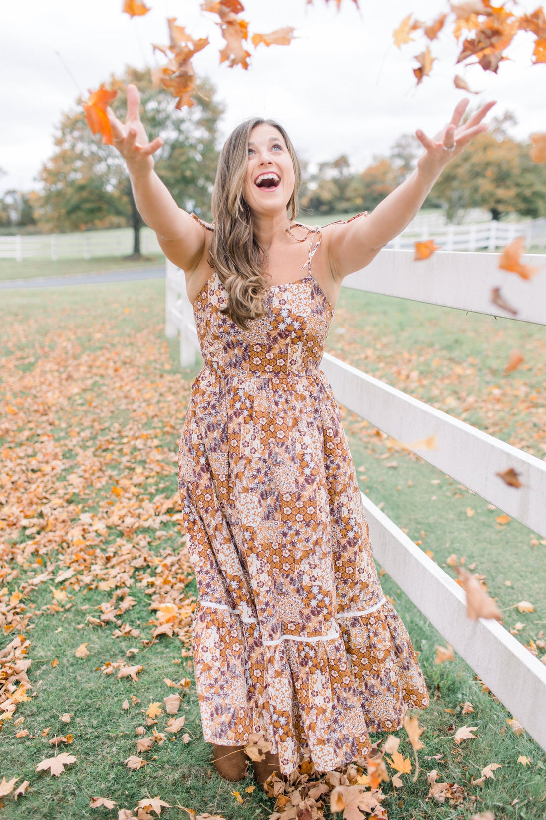 Caramel Floral Patchwork Dress – Love, Odette