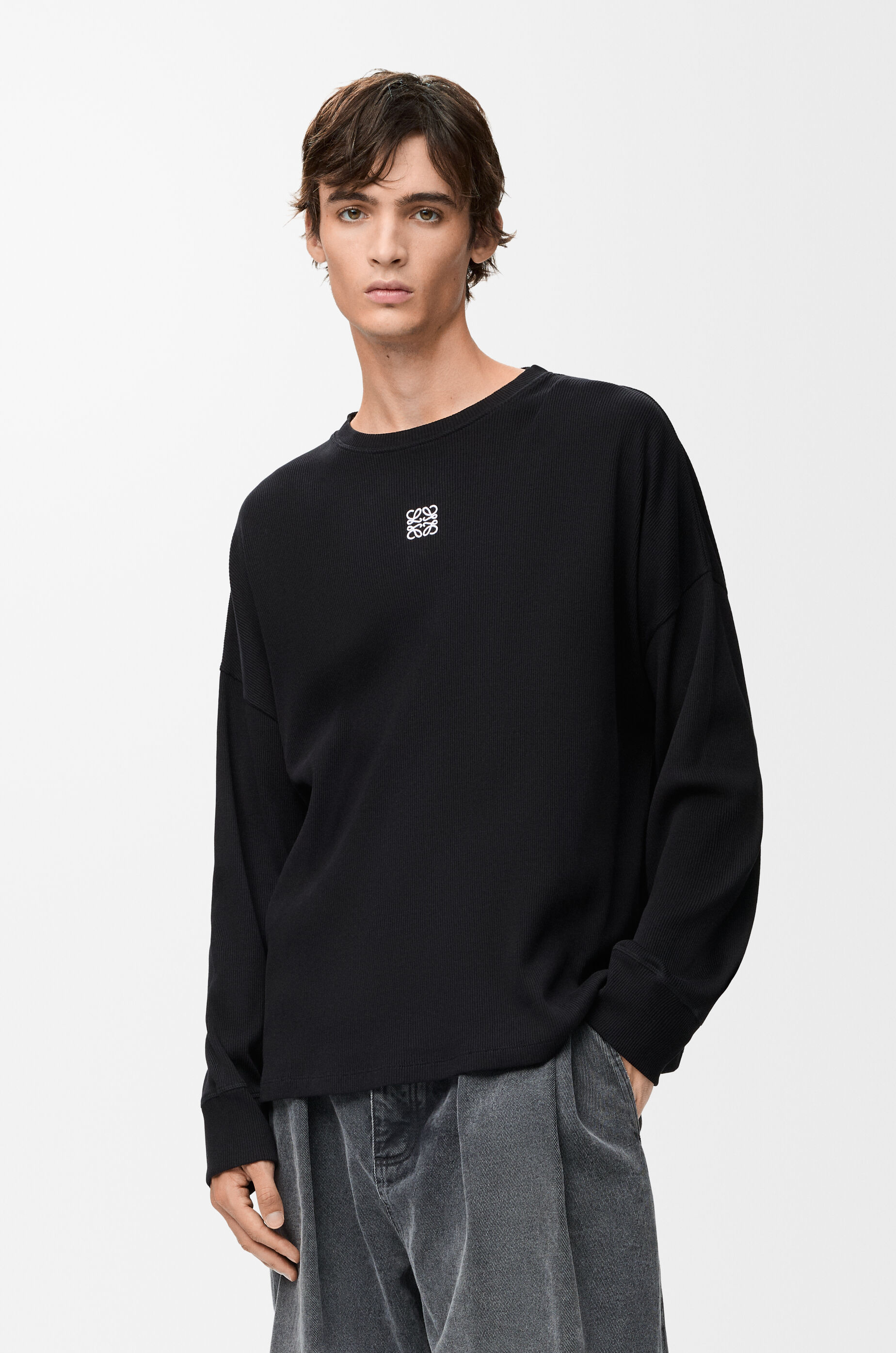 オーバーサイズフィット ロングスリーブ Tシャツ（コットン） ブラック