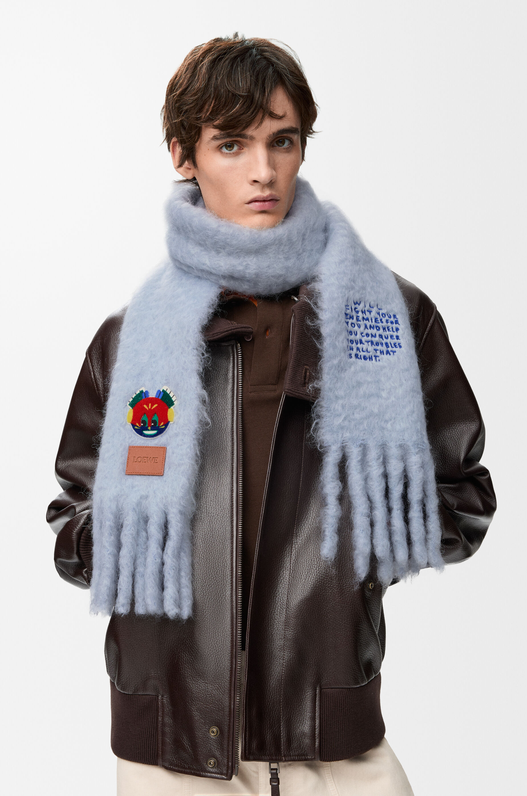 Scarf in mohair and wool blend Blue - LOEWE USA Official Website