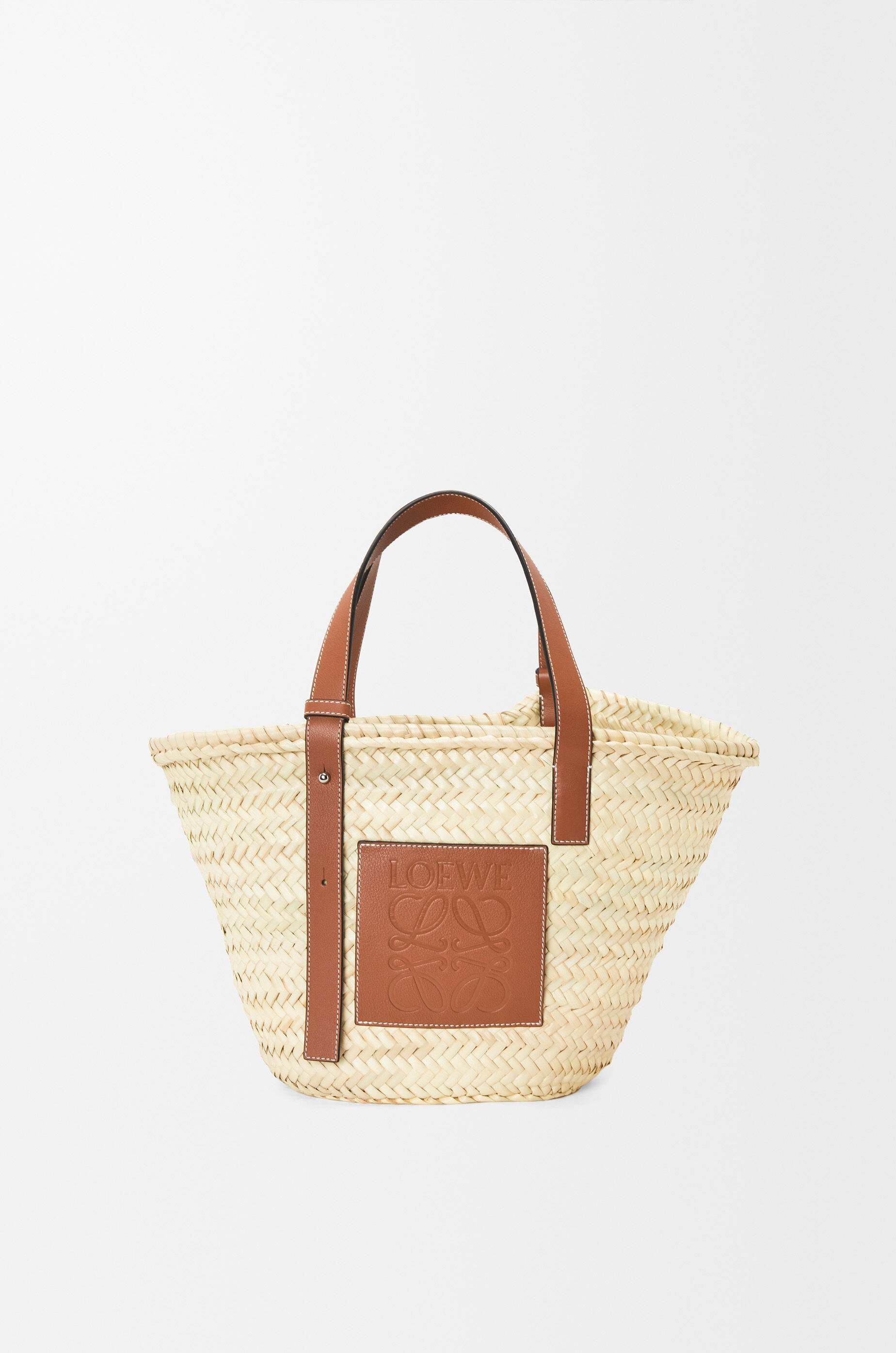 Basket in palm leaf and calfskin Beige - LOEWE USA Official Website