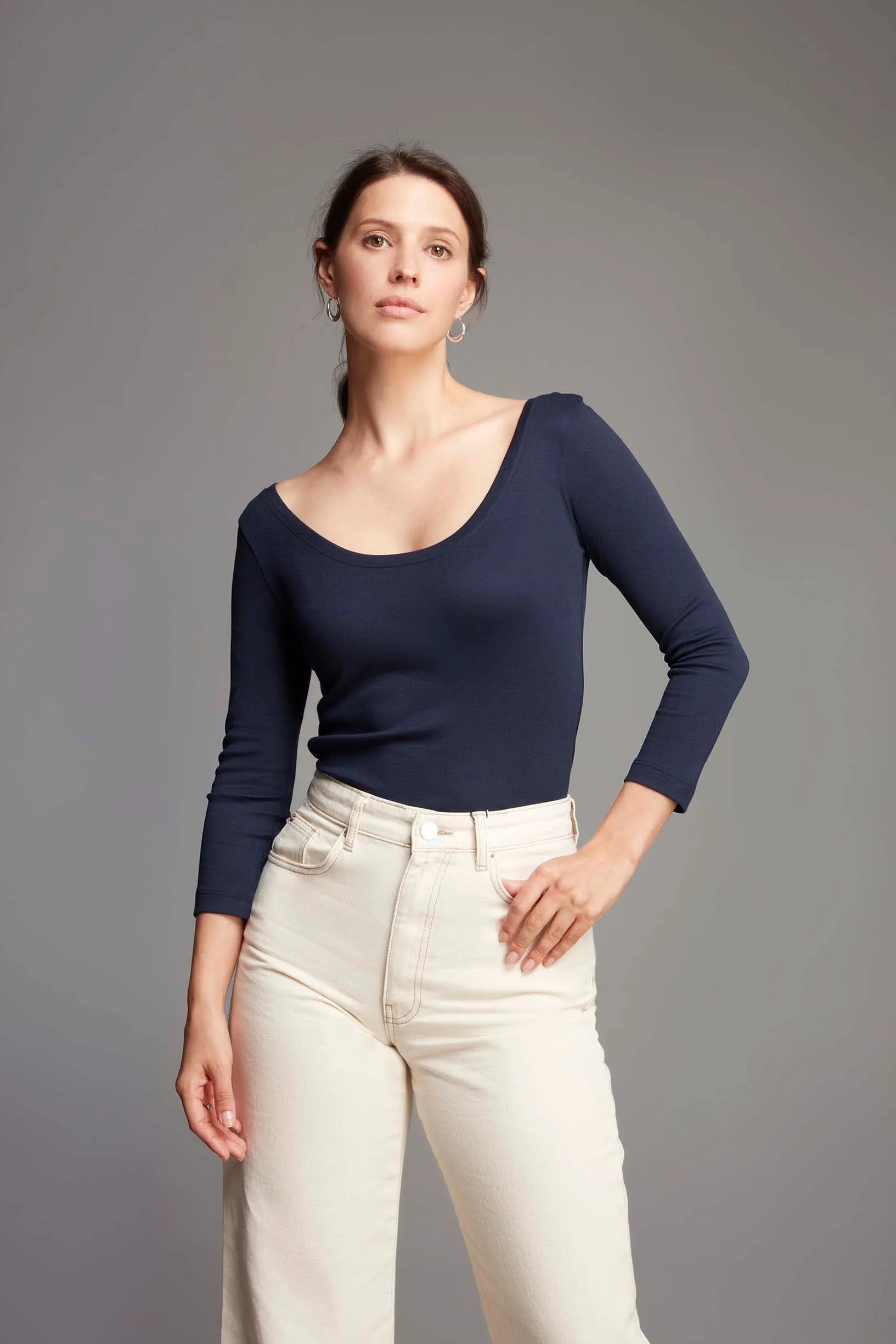 Women's 3/4 Sleeve Boat Neck T-Shirt | Cotton Modal Blend
