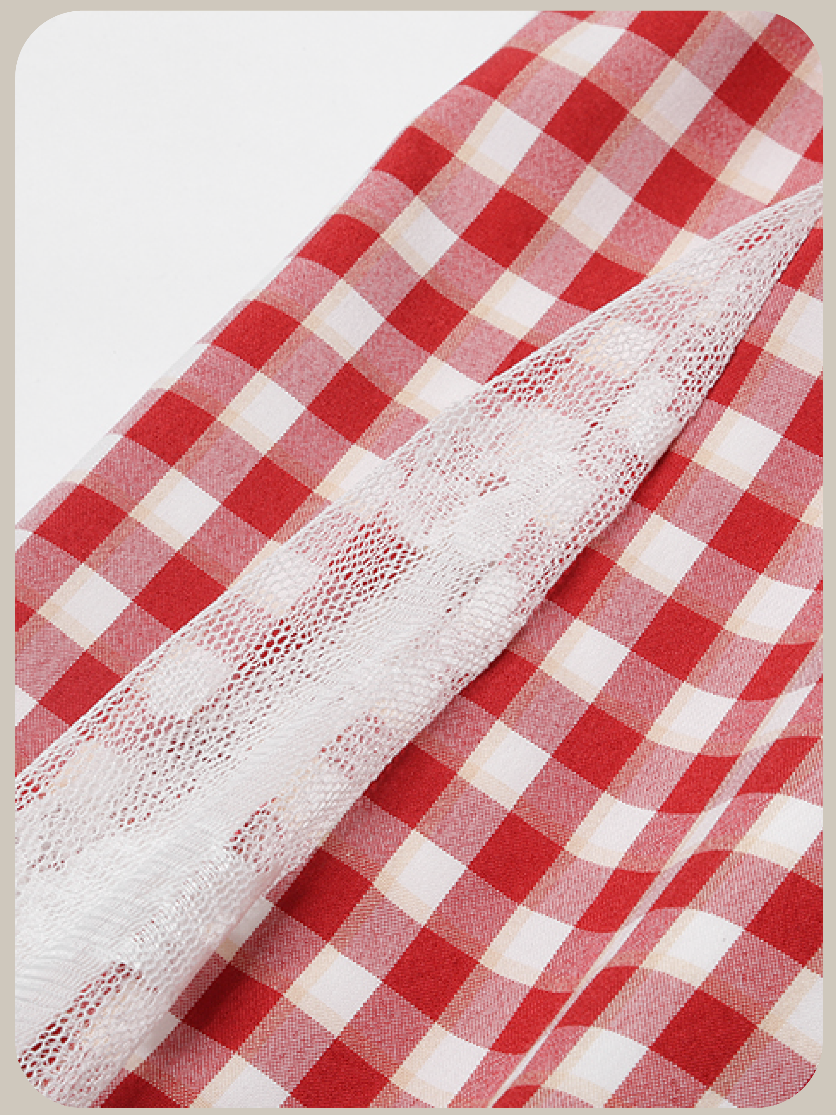 Lace Stitching Red Check Cami Dress/レースステッチレッドチェック