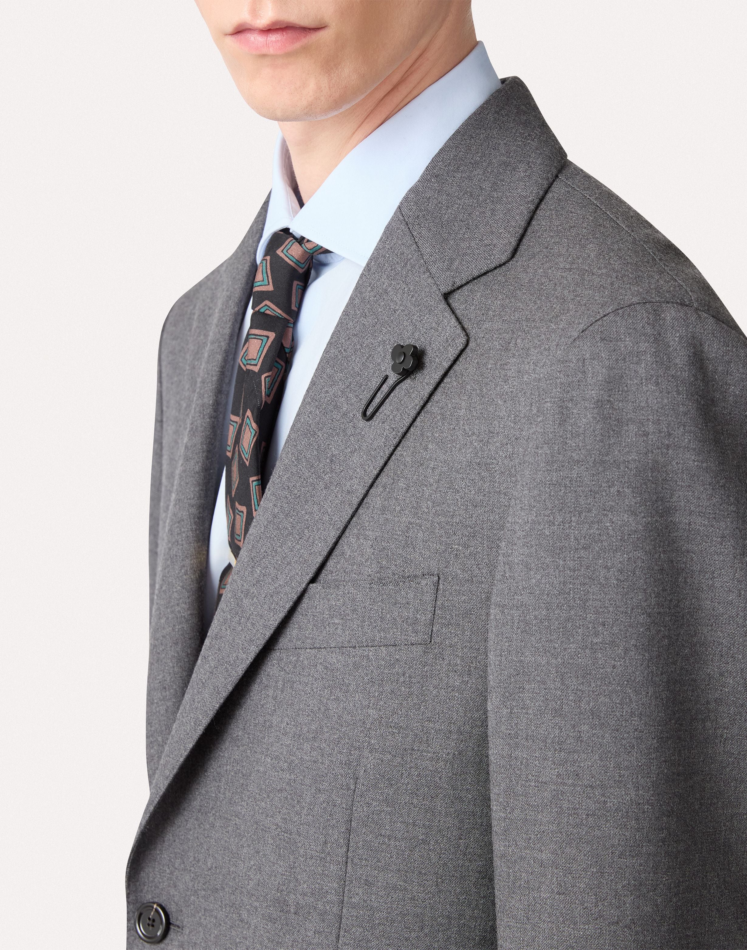 Grey suit in stretch brushed flannel, white, man | Lardini