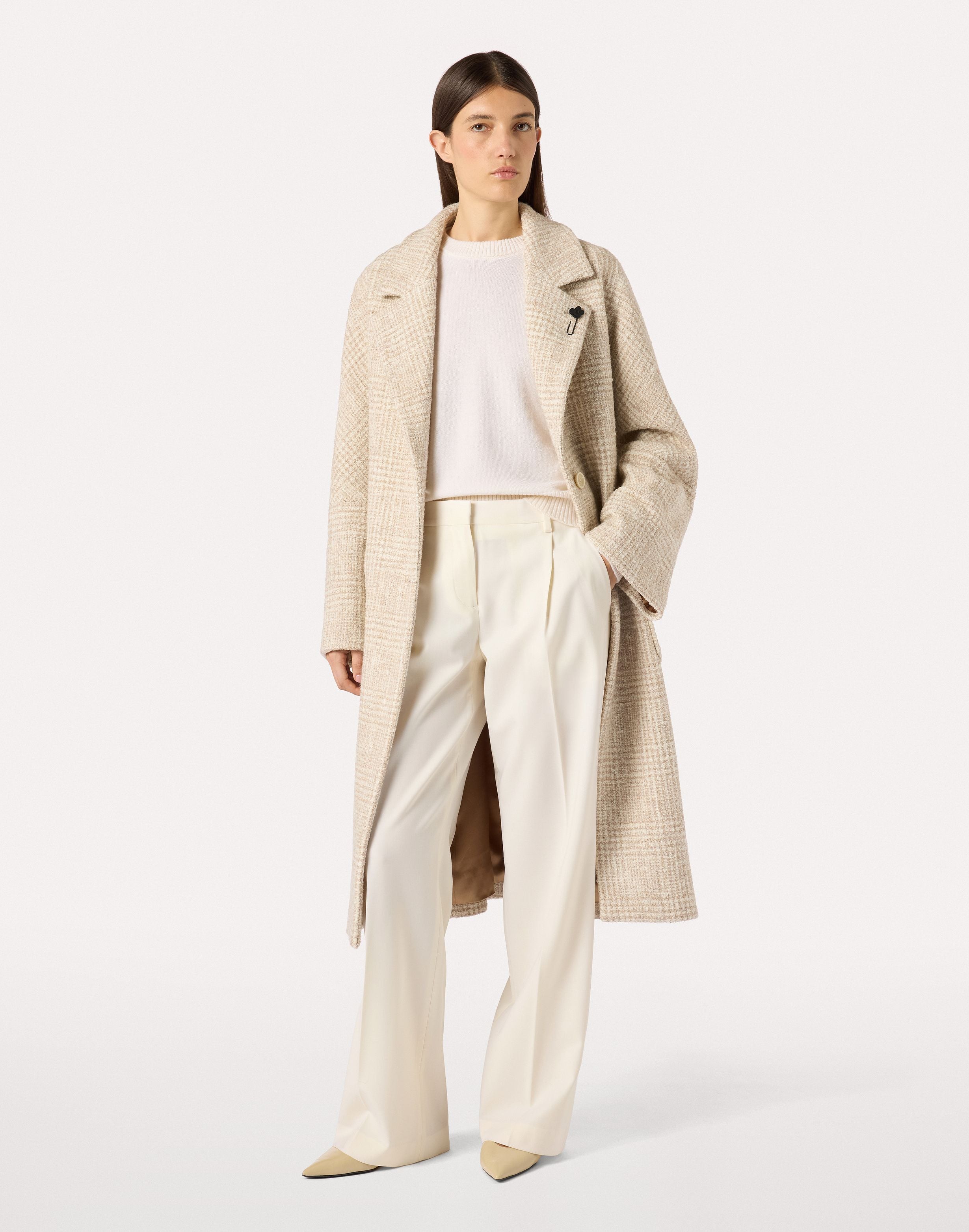 Cream stretch wool trousers, white, woman | Lardini