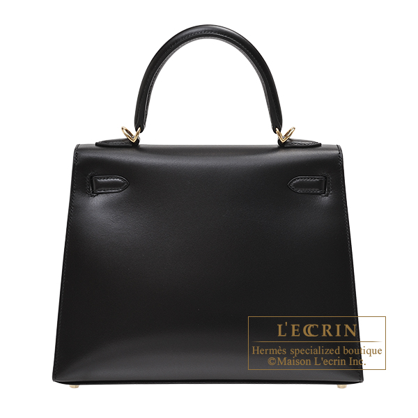 エルメス ケリー25/外縫い ブラック ボックスカーフ ゴールド金具