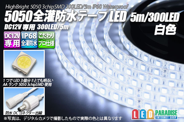 全灌防水テープLED 60LED/m IP68 白色 1-5m - LED PARADISE☆エルパラ