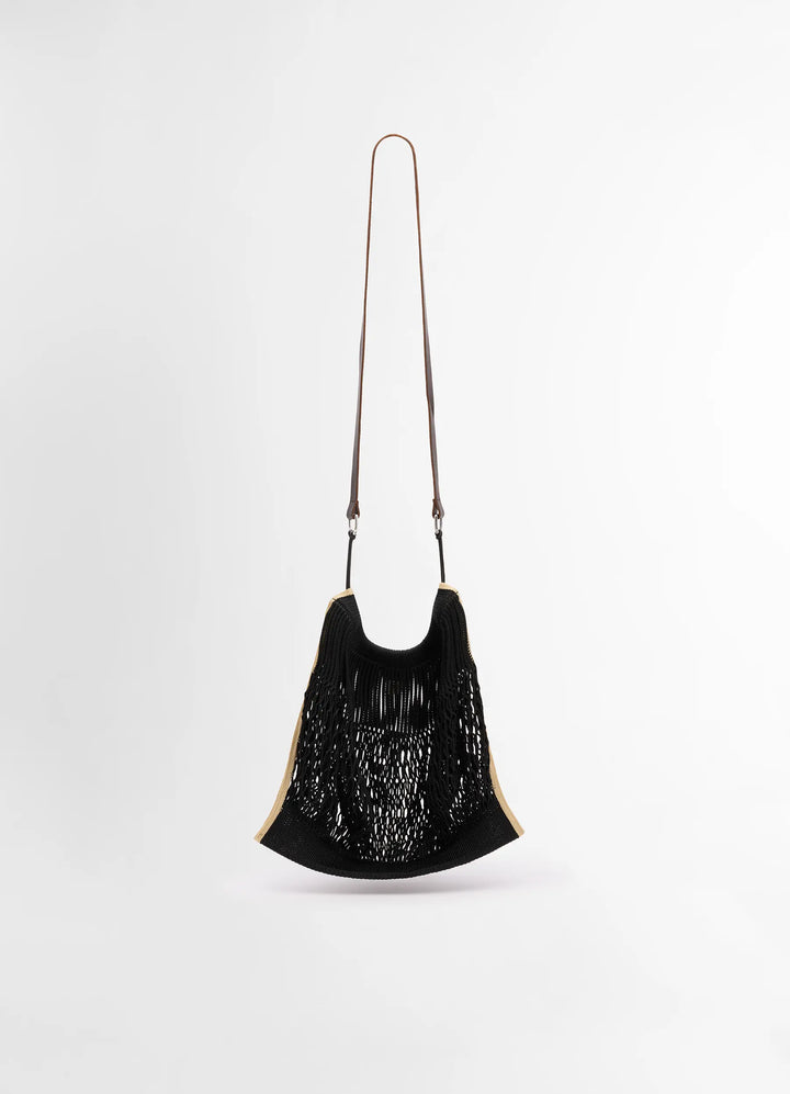 LARGE CROSSBODY FILT NET SHOPPING BAG - Black - Nylon Net - Unisex