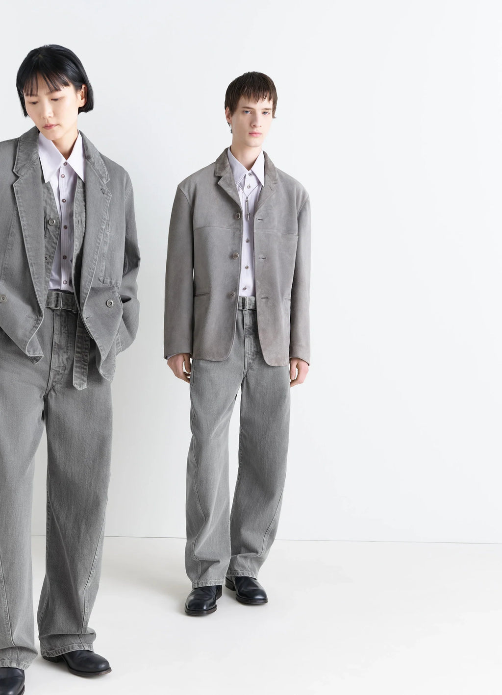 TWISTED BELTED PANTS IN DENIM - Heather - Garment Dyed Snow Heavy