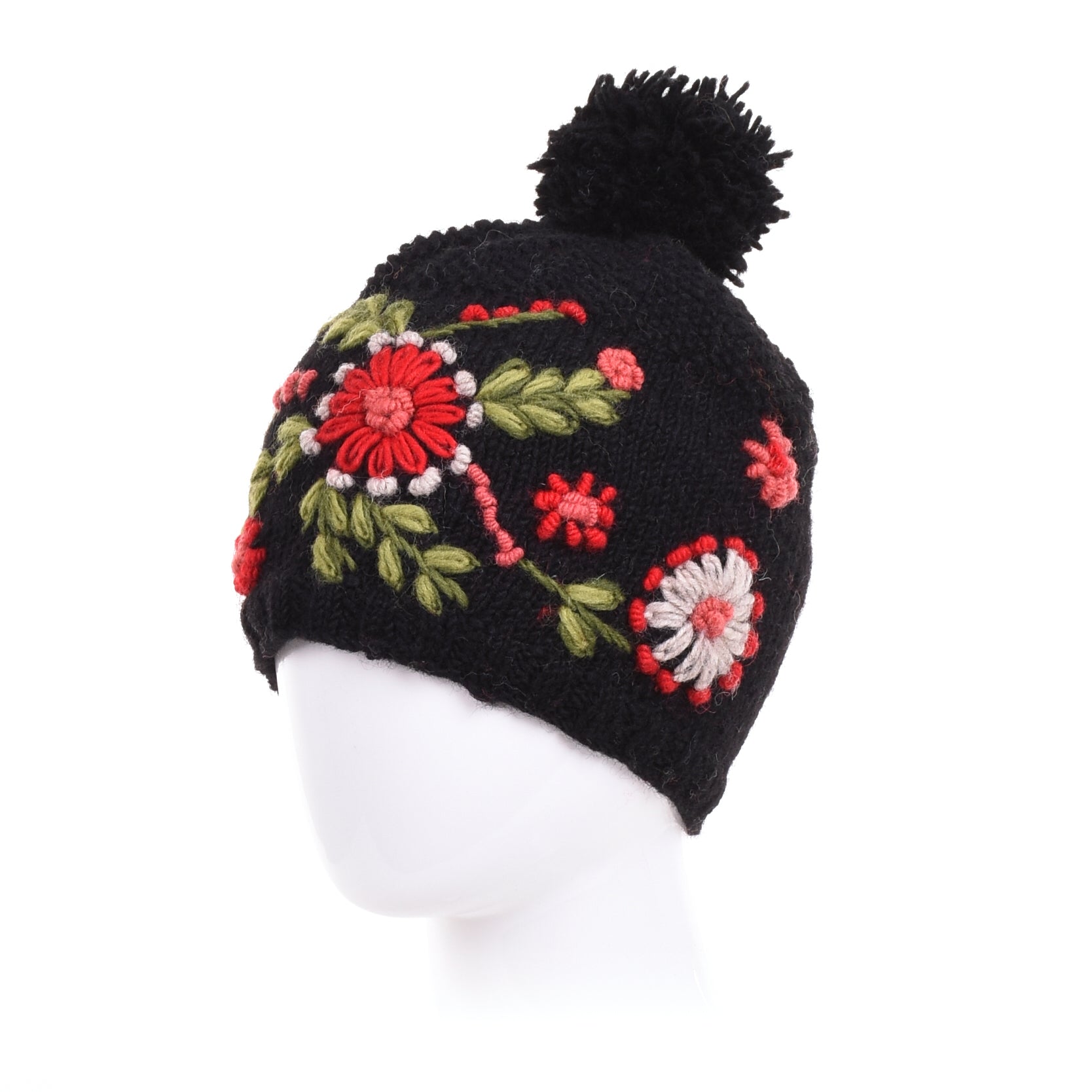 Olivia Beanie – Hand-Embroidered Wool Hat with Fleece-Lined Band