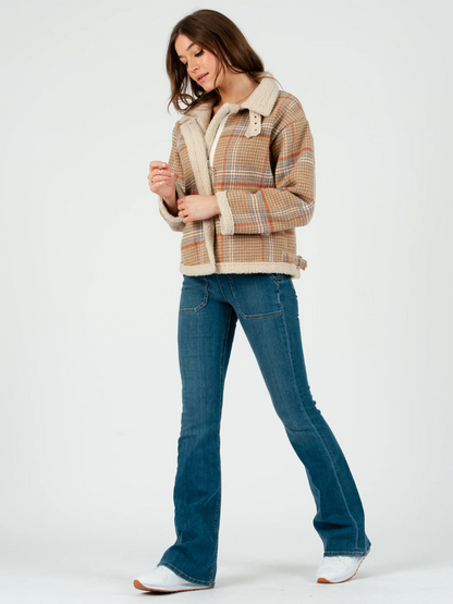 WELLSLEY SHERPA LINED MOTO JACKET-BEIGE GLEN CHECK – Lucca Couture