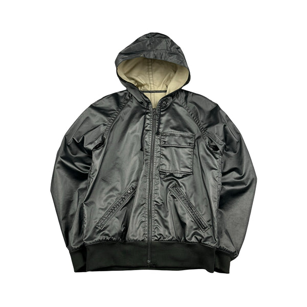 Prada Archive Silver Green Cotton Wool Blend Zipped Hooded Jacket