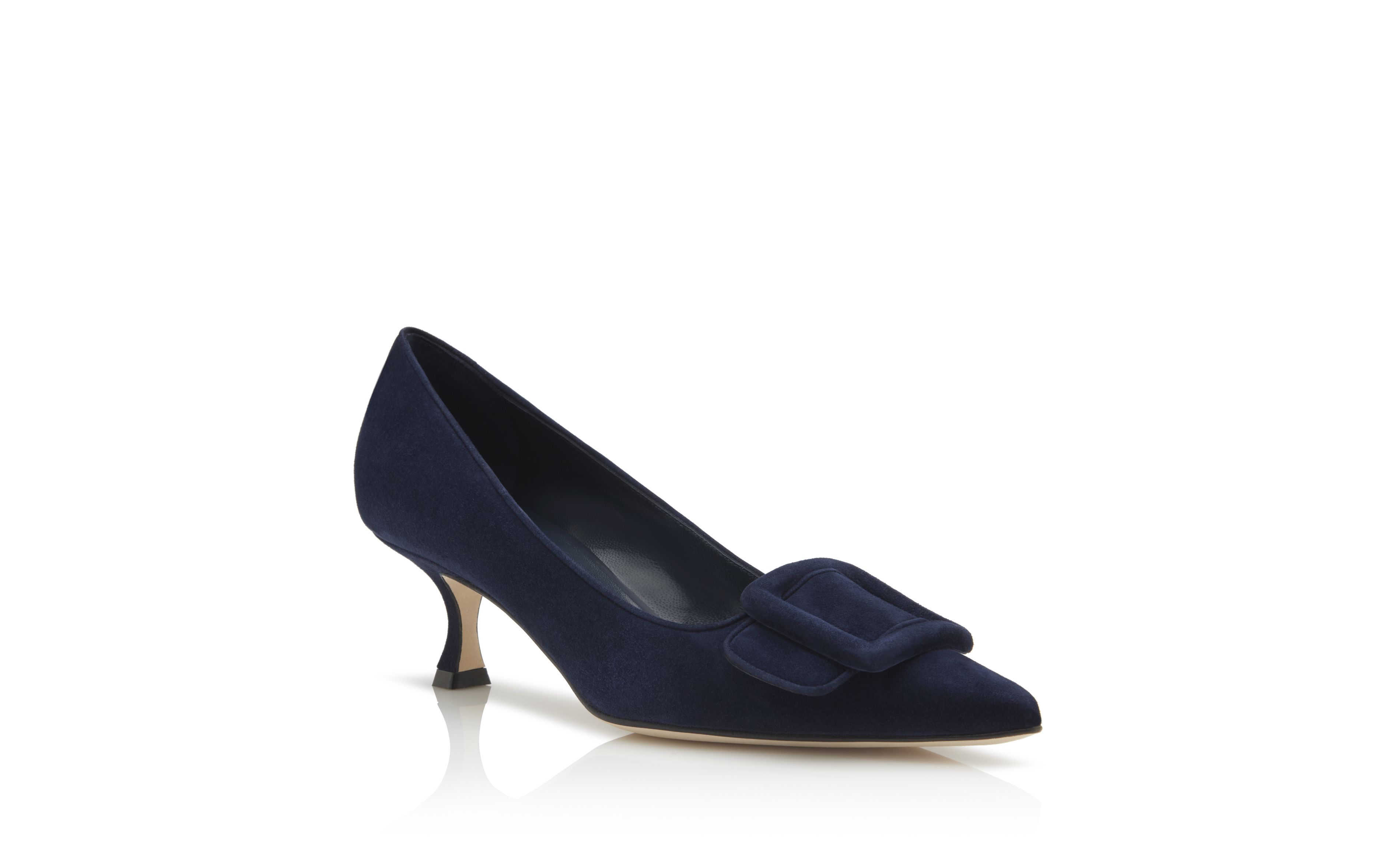 MAYSALEPUMP | Navy Blue Suede Buckle Detail Pumps | Manolo Blahnik