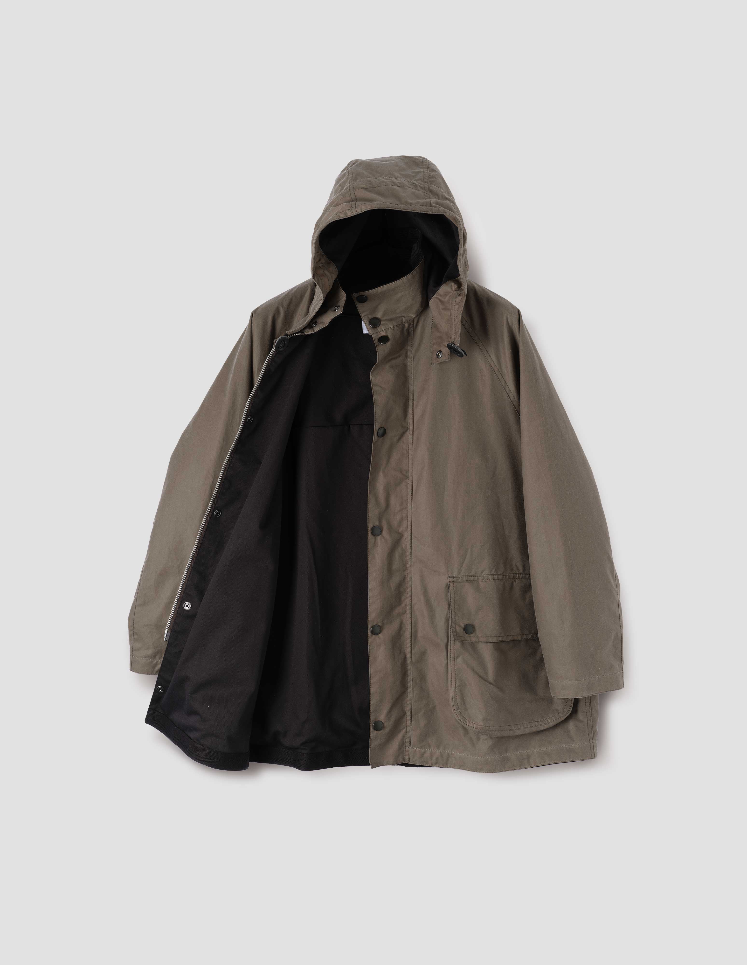 Kelp waxed cotton Stand Collar Parka | Margaret Howell