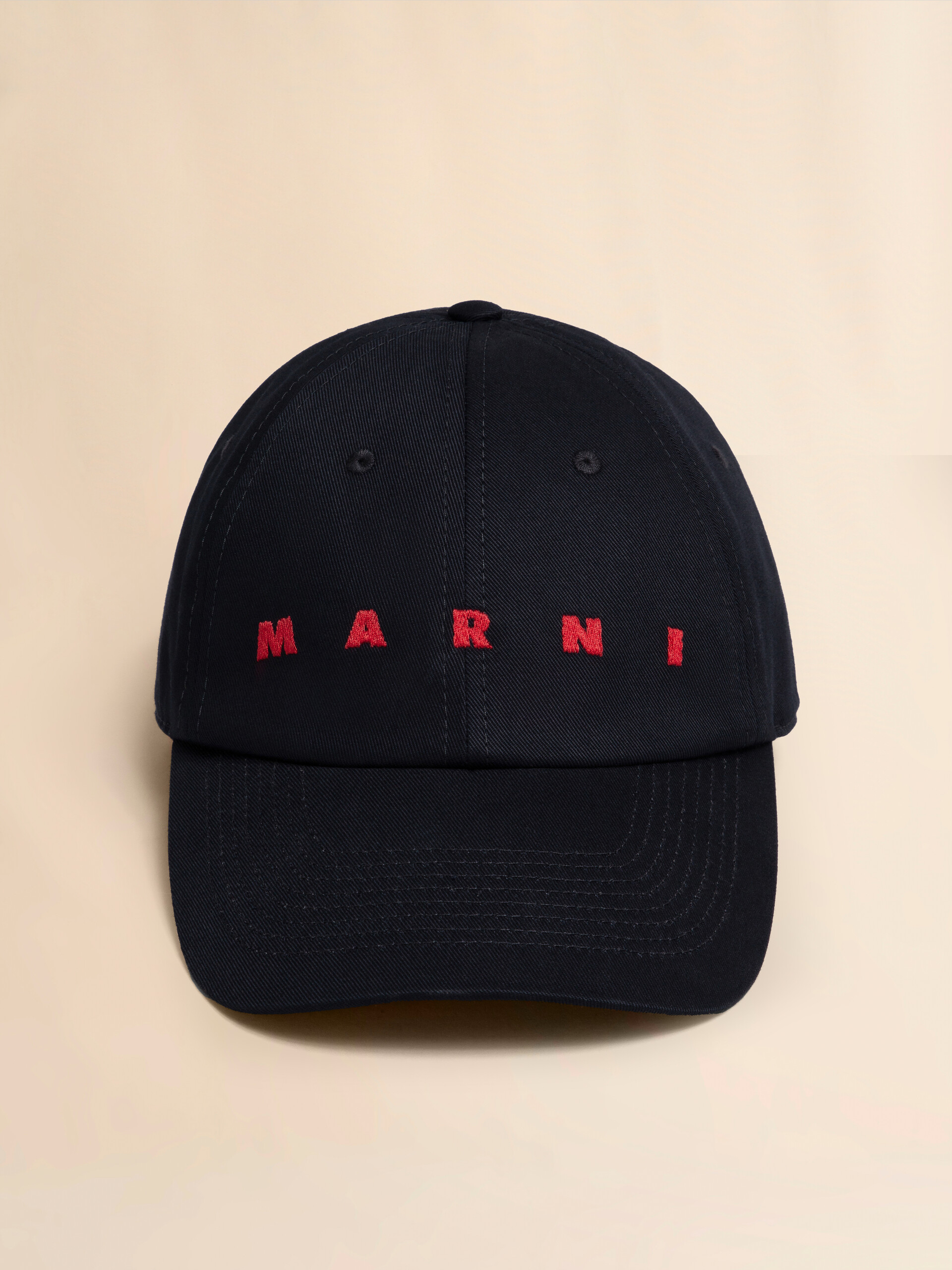 Black organic gabardine baseball cap with embroidered logo | Marni