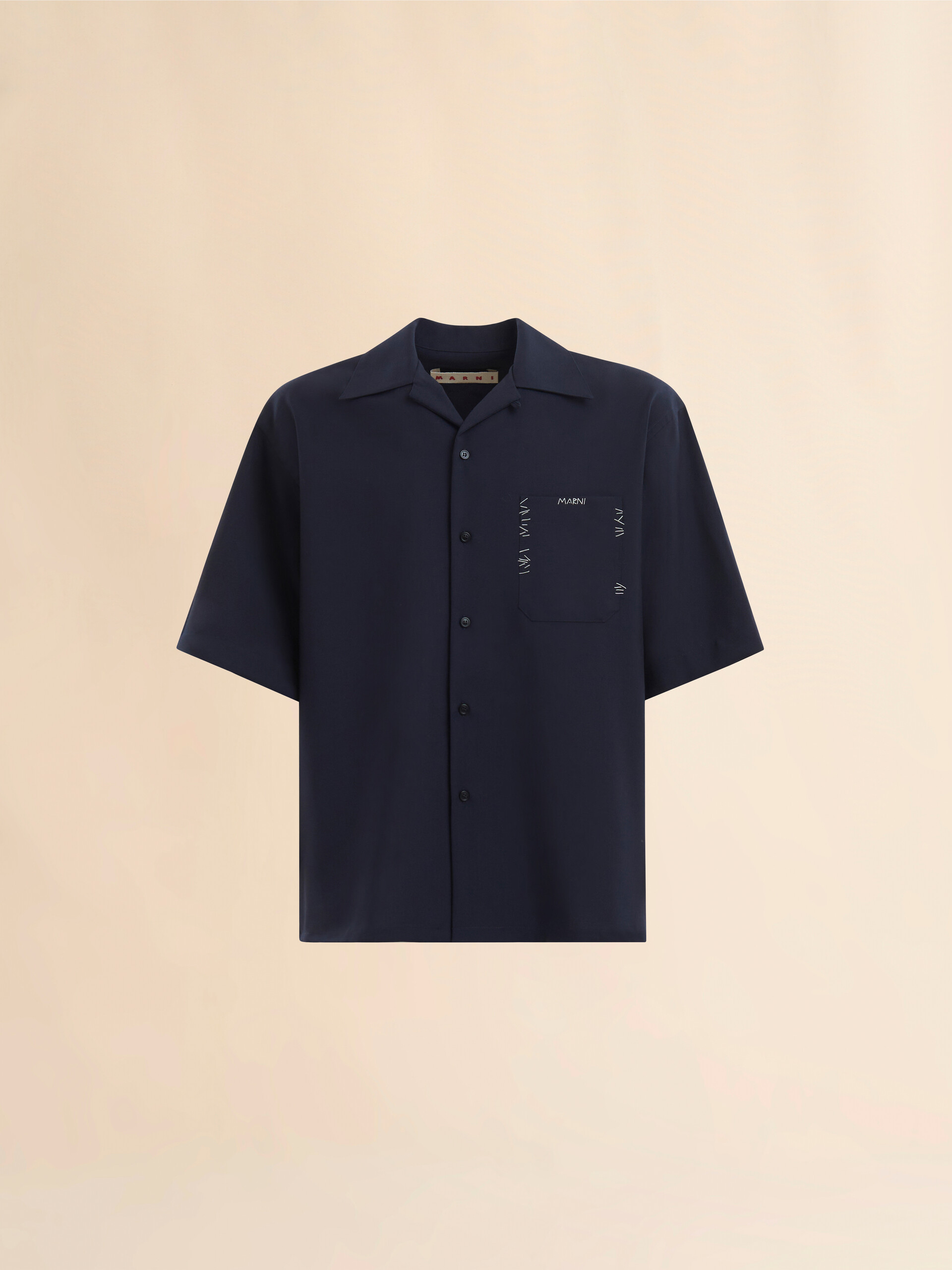 Deep blue tropical wool bowling shirt with Marni Mending | Marni