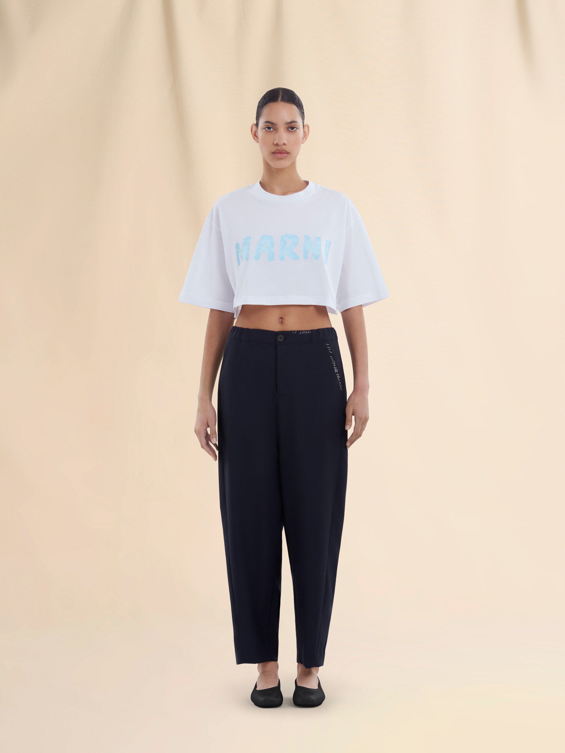 Deep blue tropical wool trousers with Marni Mending | Marni