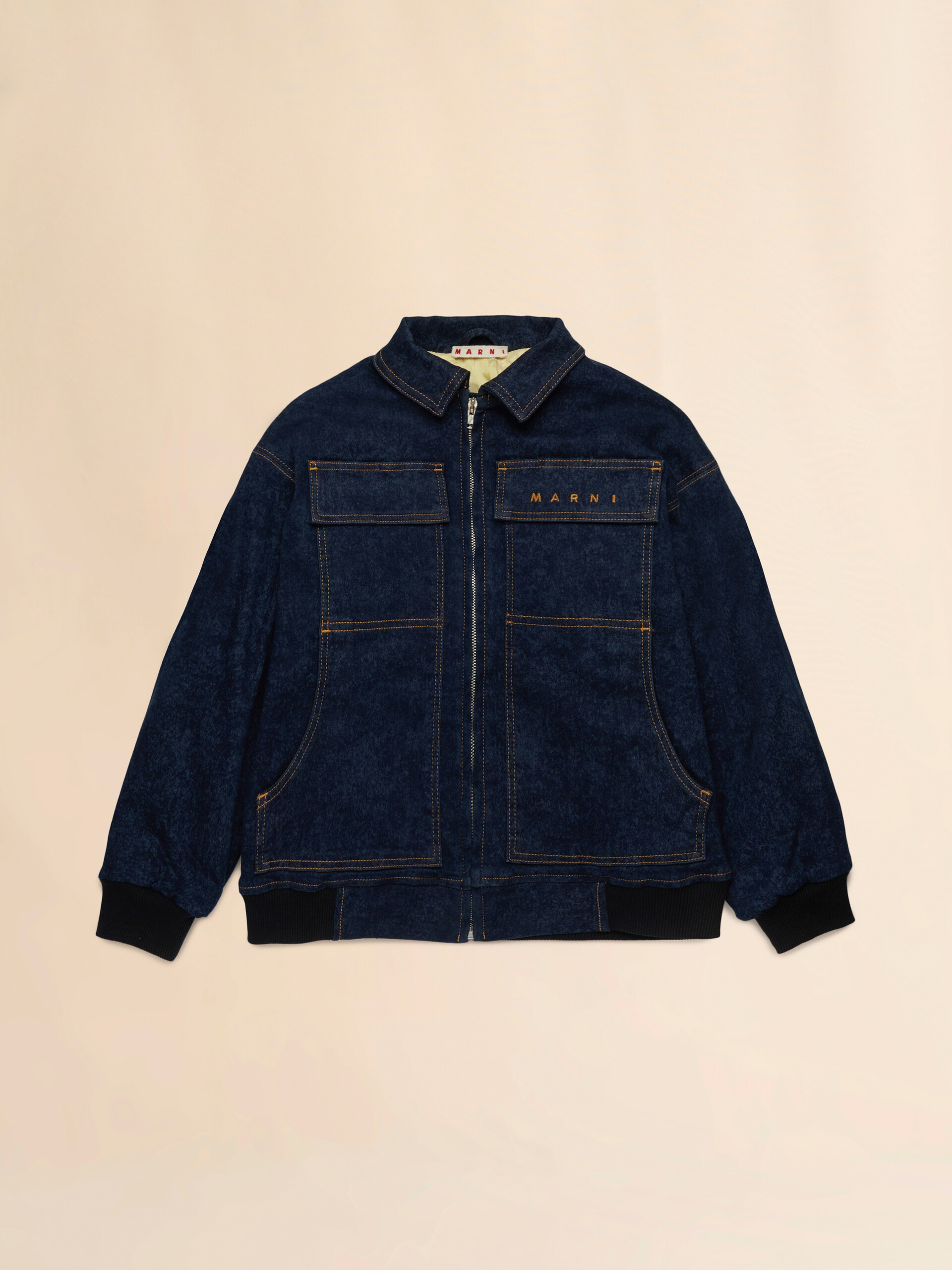 Blue denim jacket with embroidered Marni logo | Marni