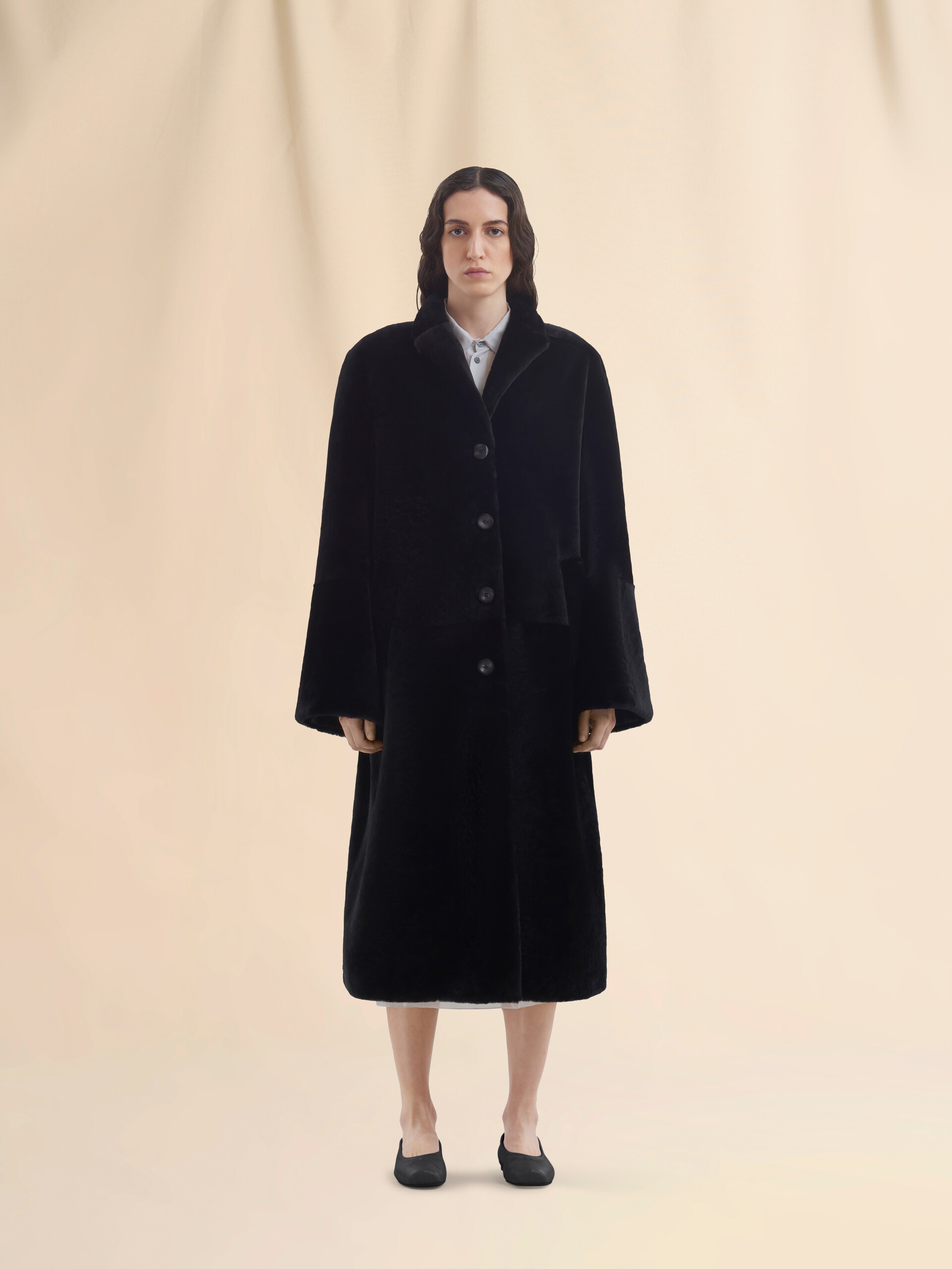 Black shaved shearling coat with padded shoulders | Marni