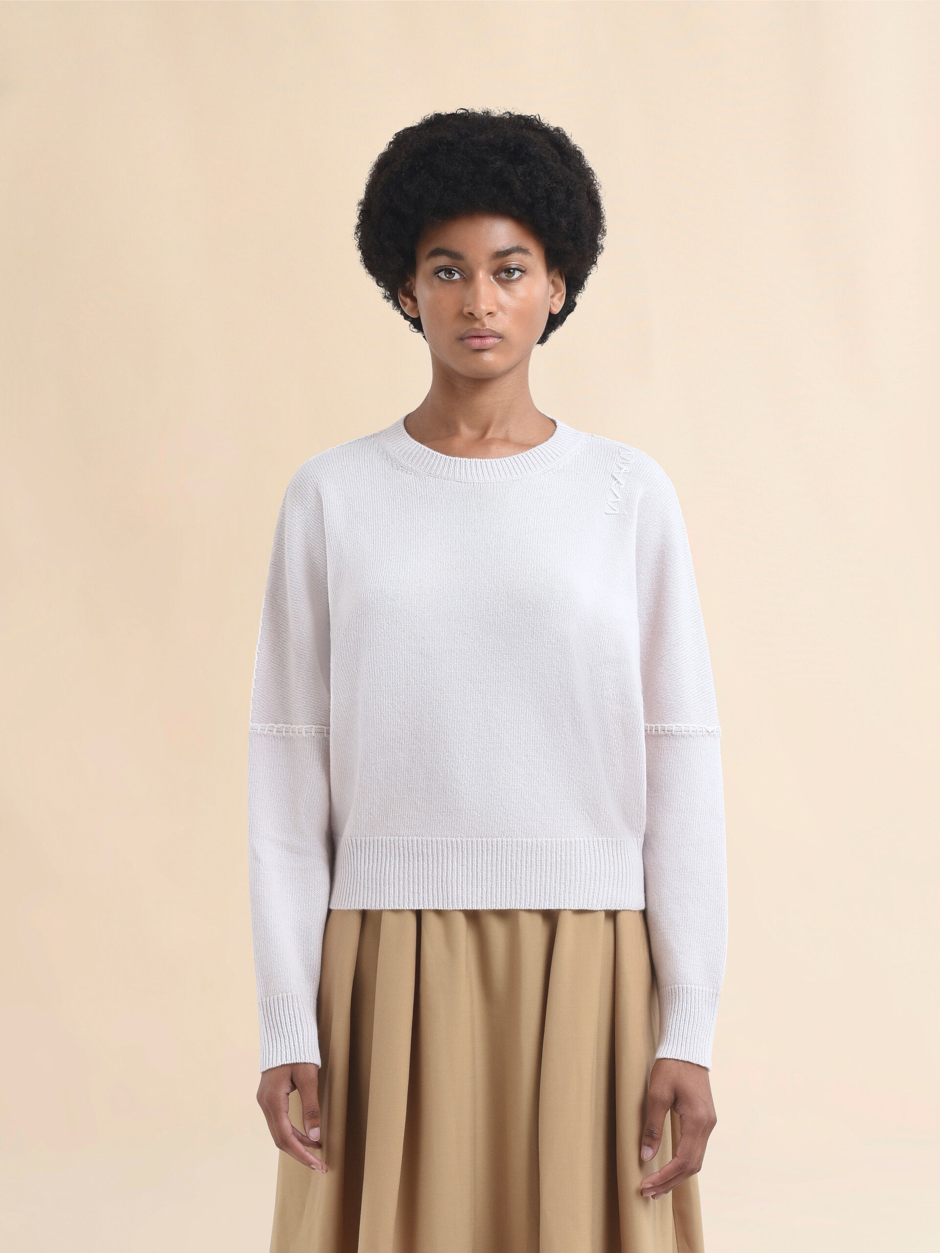 Light pink wool and cashmere crew neck jumper with Marni Symbol