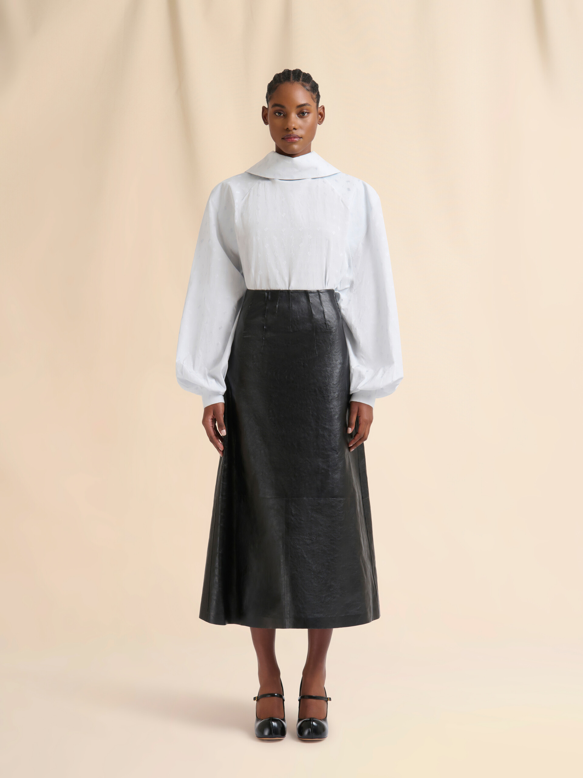 ブラック レザー製Aラインスカート | Marni