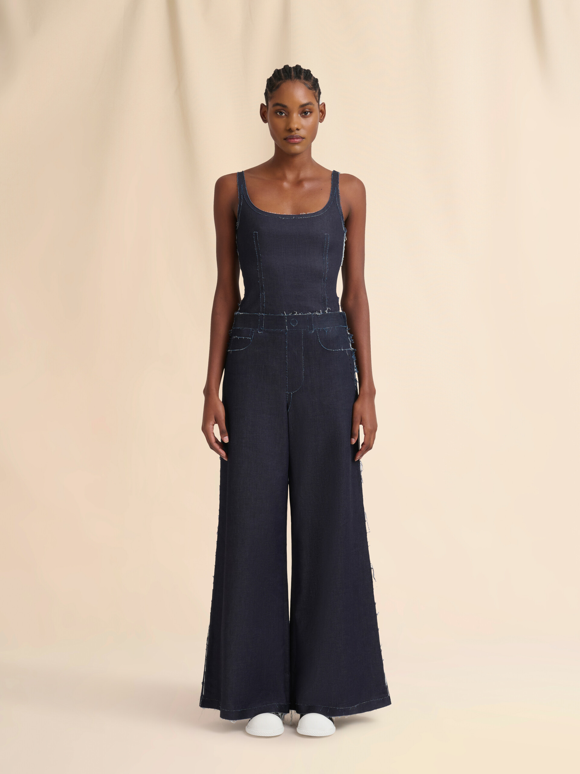Deep blue stretch denim trompe l'oeil trousers | Marni