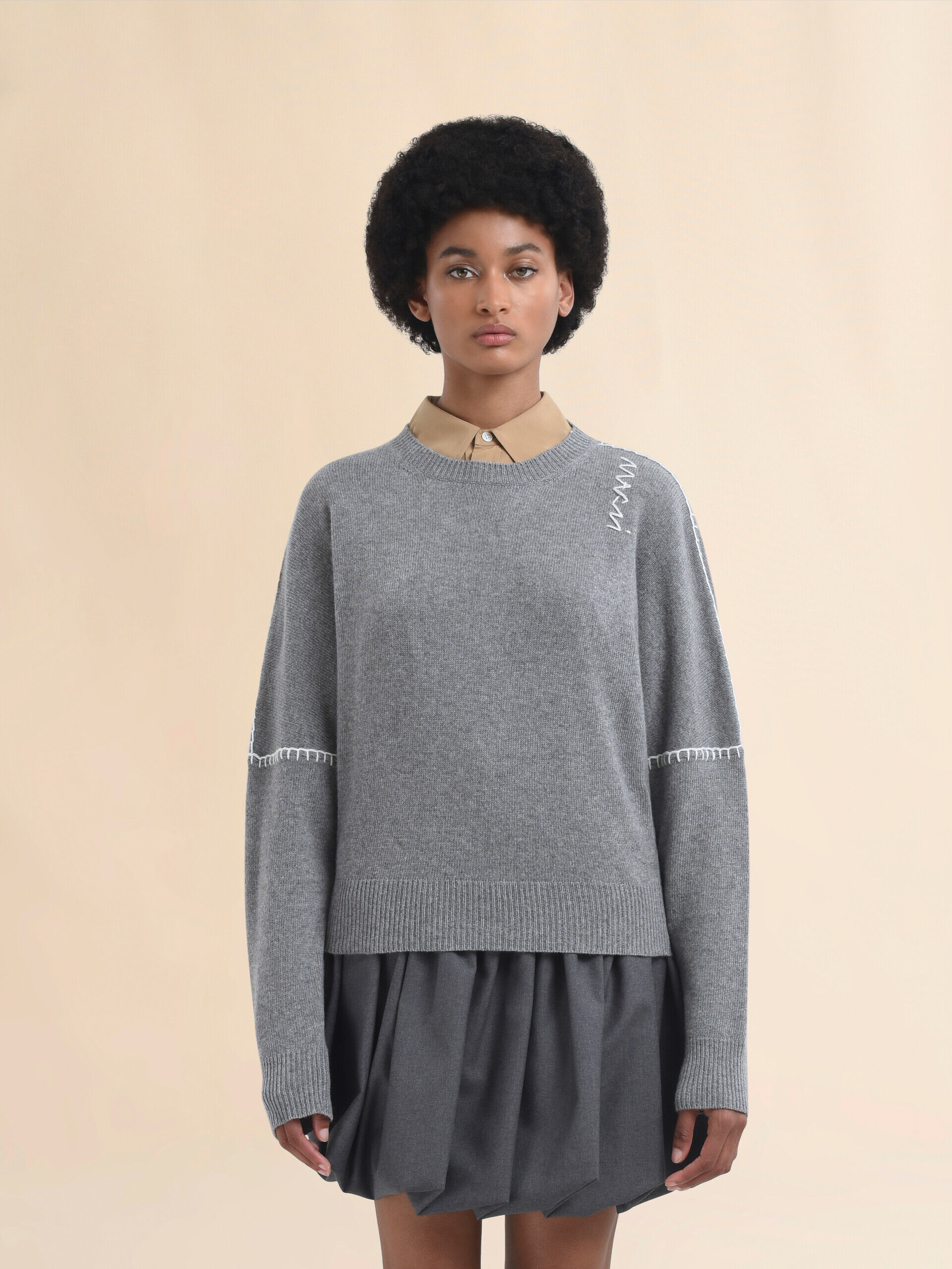 Grey wool and cashmere crew neck jumper with Marni Symbol | Marni