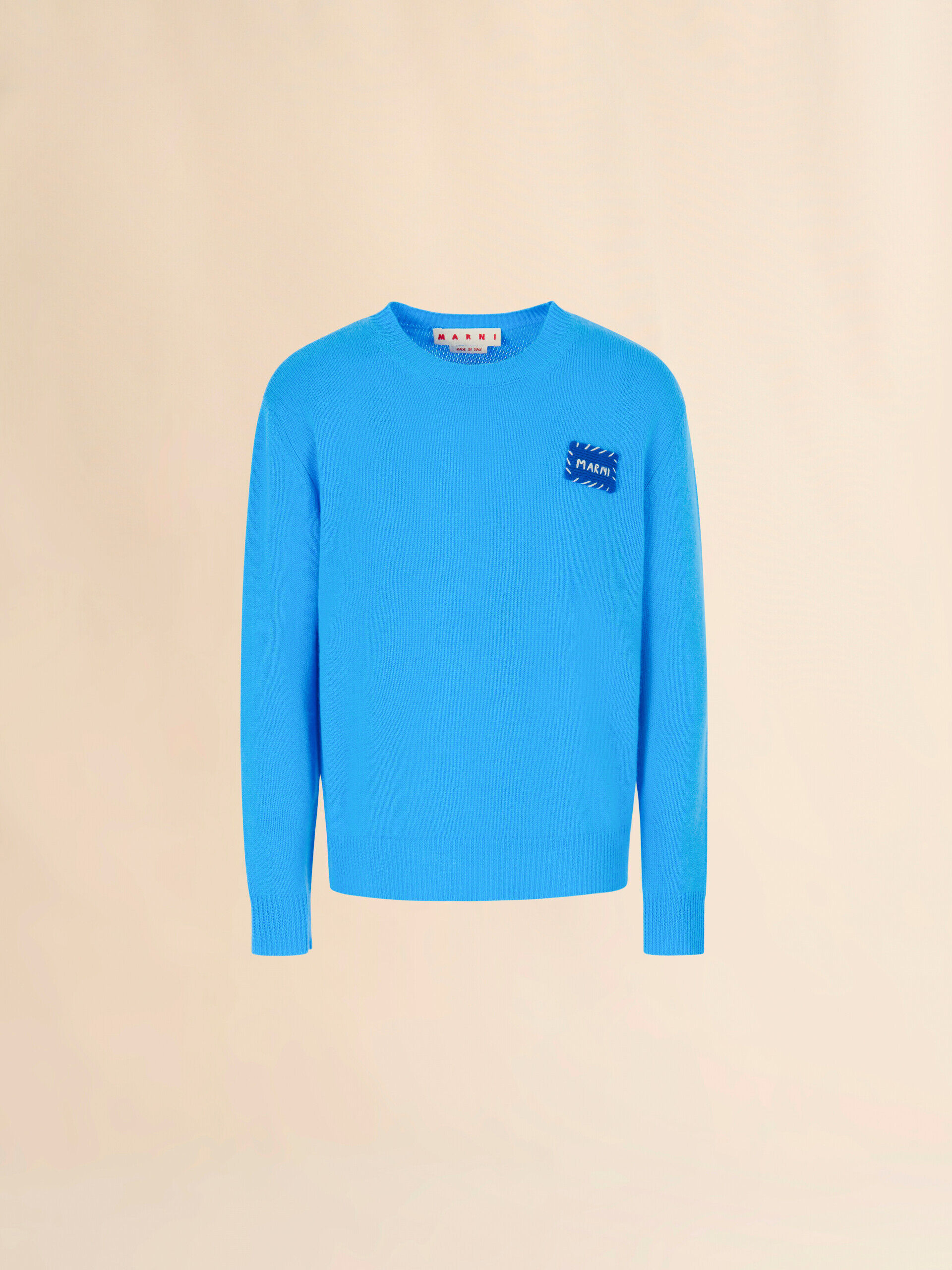 Bright blue cashmere sweater with Marni patch | Marni