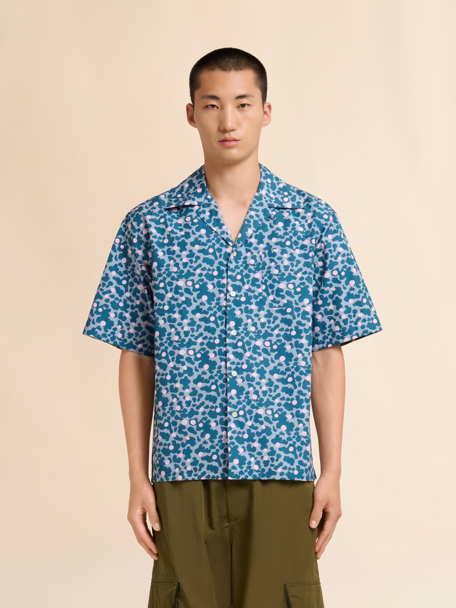 ブルー ポプリン製ボウリングシャツ Vibrationsプリント | Marni