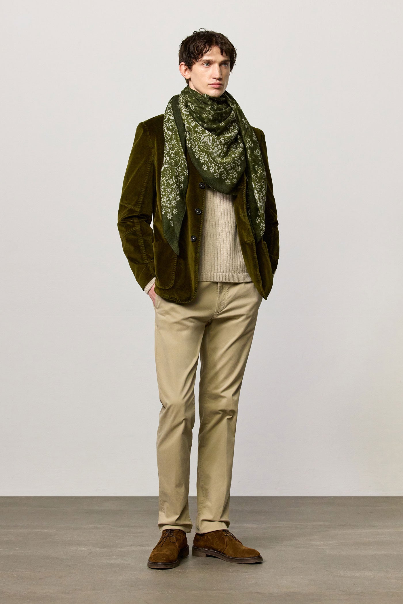 GSTAAD - Cotton velvet guru collar jacket - military – Massimo Alba