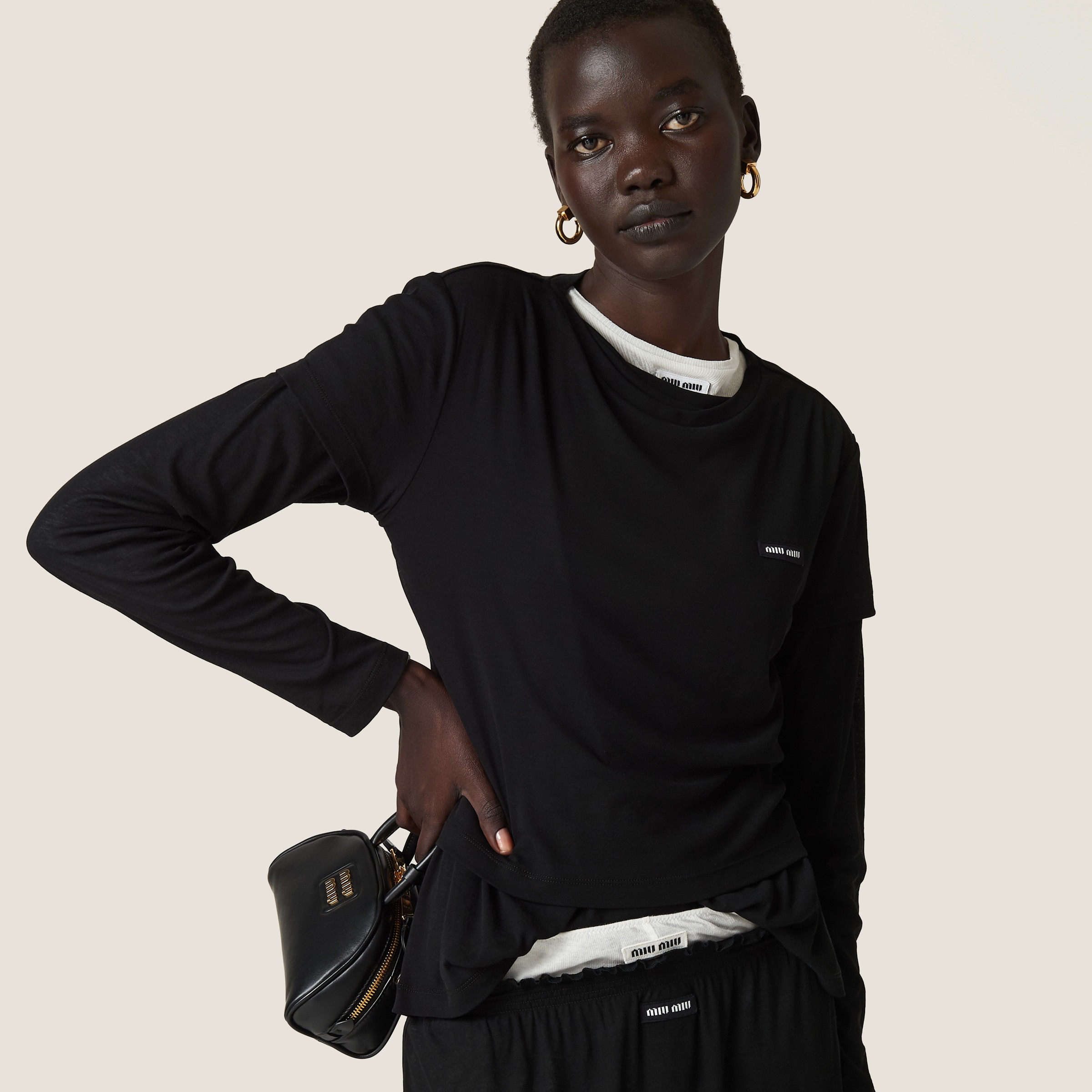 Black Ribbed Jersey T-shirt | Miu Miu