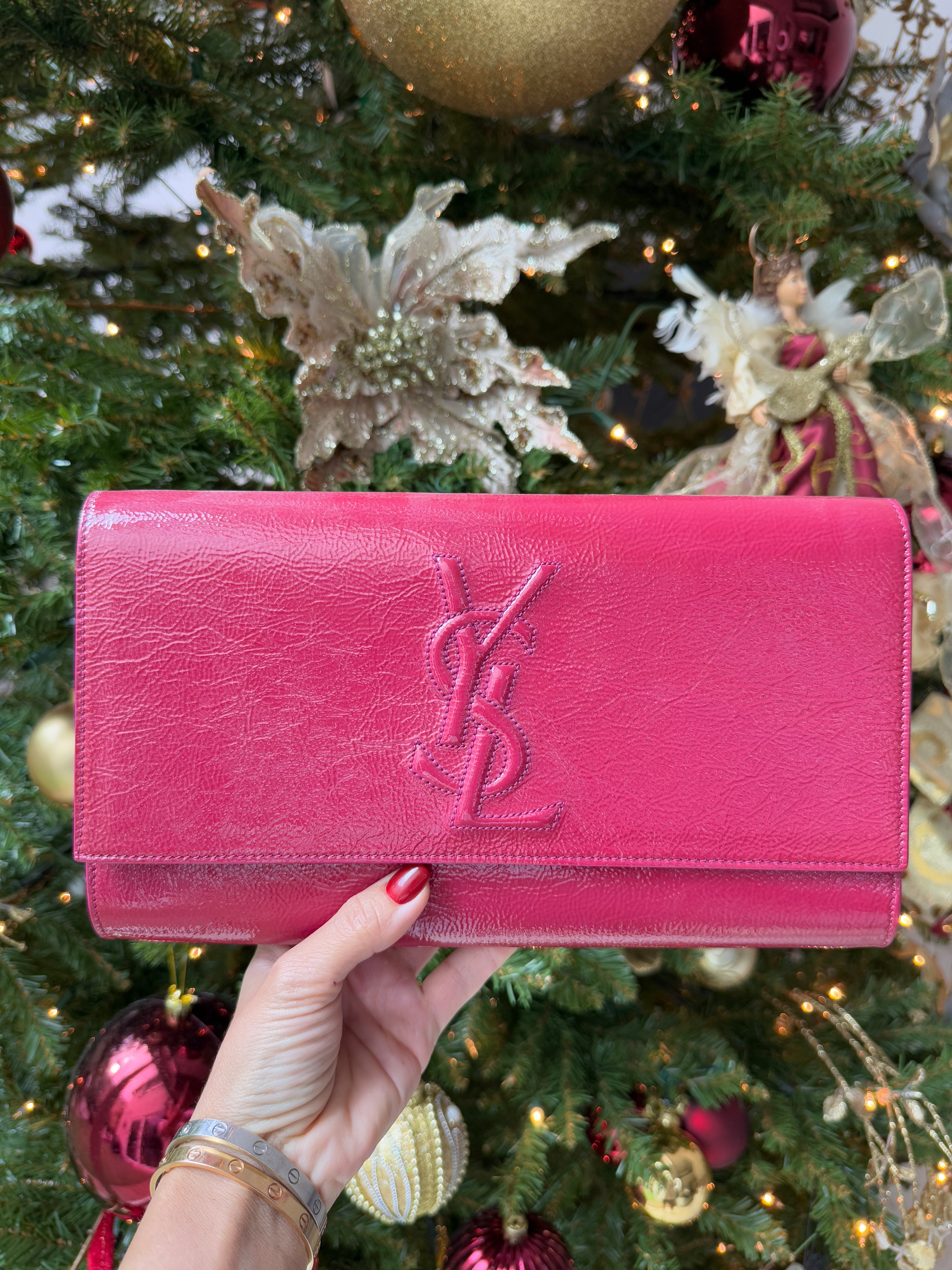 YSL Saint Laurent Patent Leather Large Sac Belle de Jour Fleur