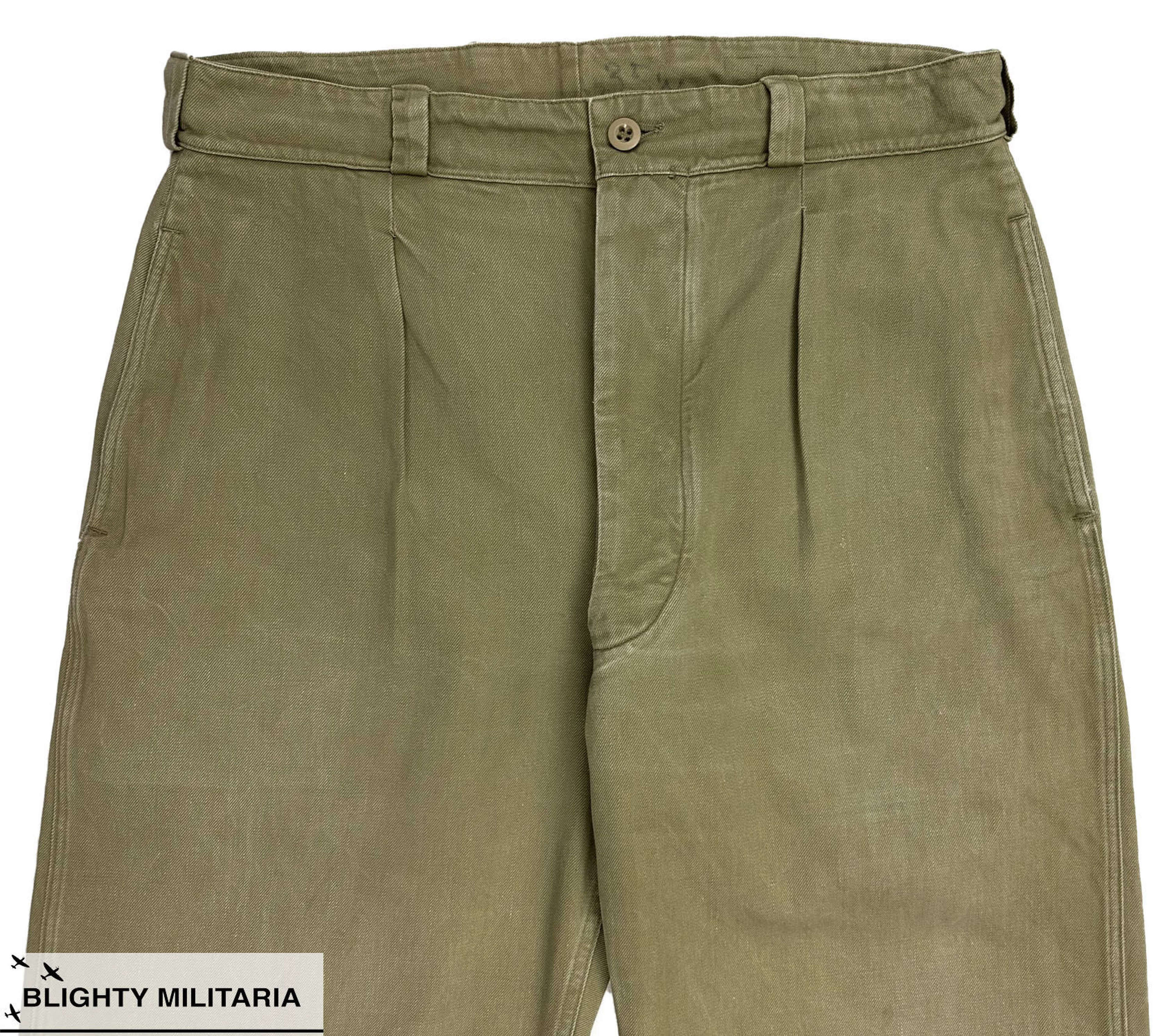 Original 1950s French Army M52 Chino Trousers - Size 34x32 in