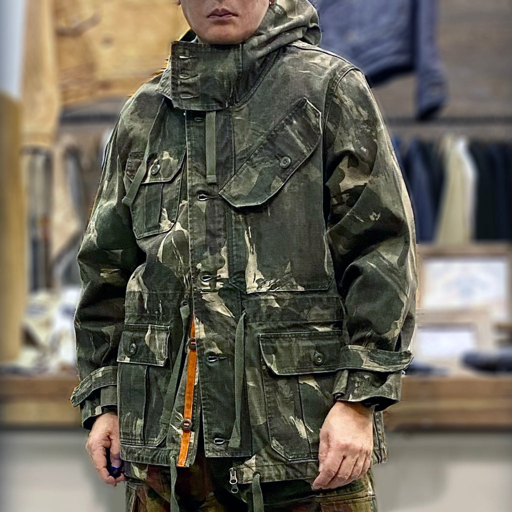 Bzen Mens Hooded 4 Pocket Canvas Camouflage Jacket- Kalimantan