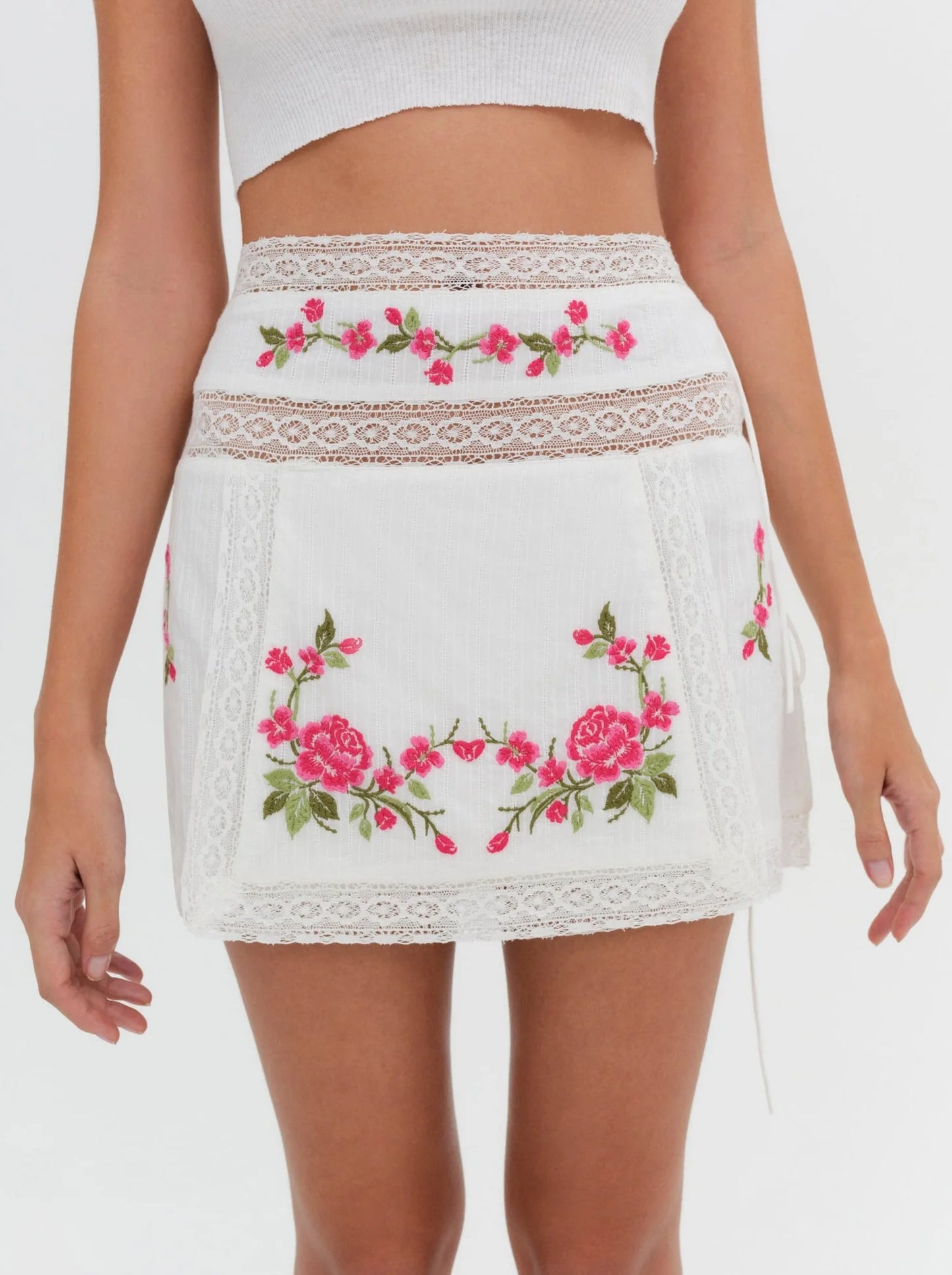 For Love and Lemons Jolene Embroidered Mini Skirt in White | Miss