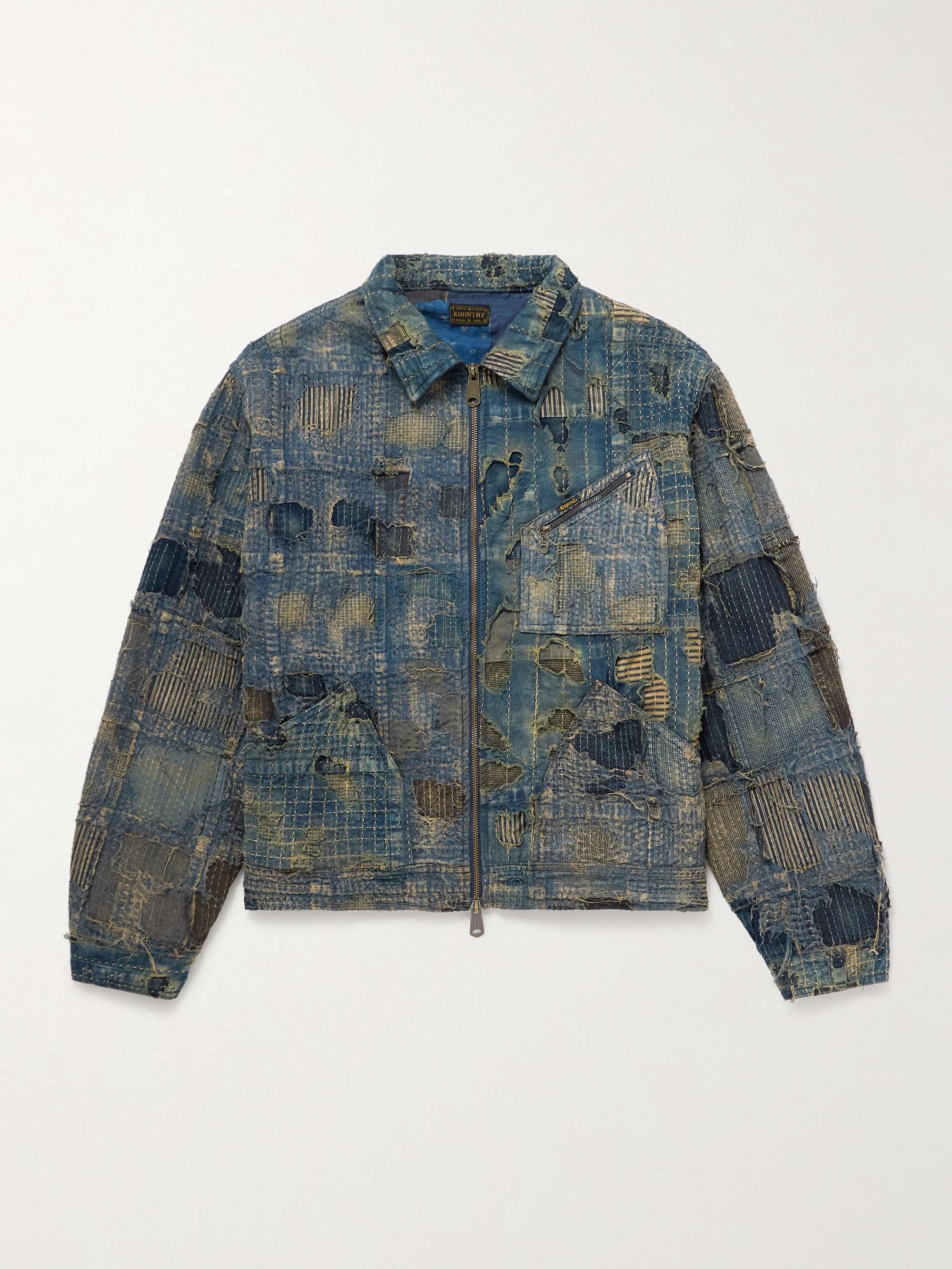 KAPITAL Boro Distressed Patchwork Denim Jacket for Men | MR PORTER