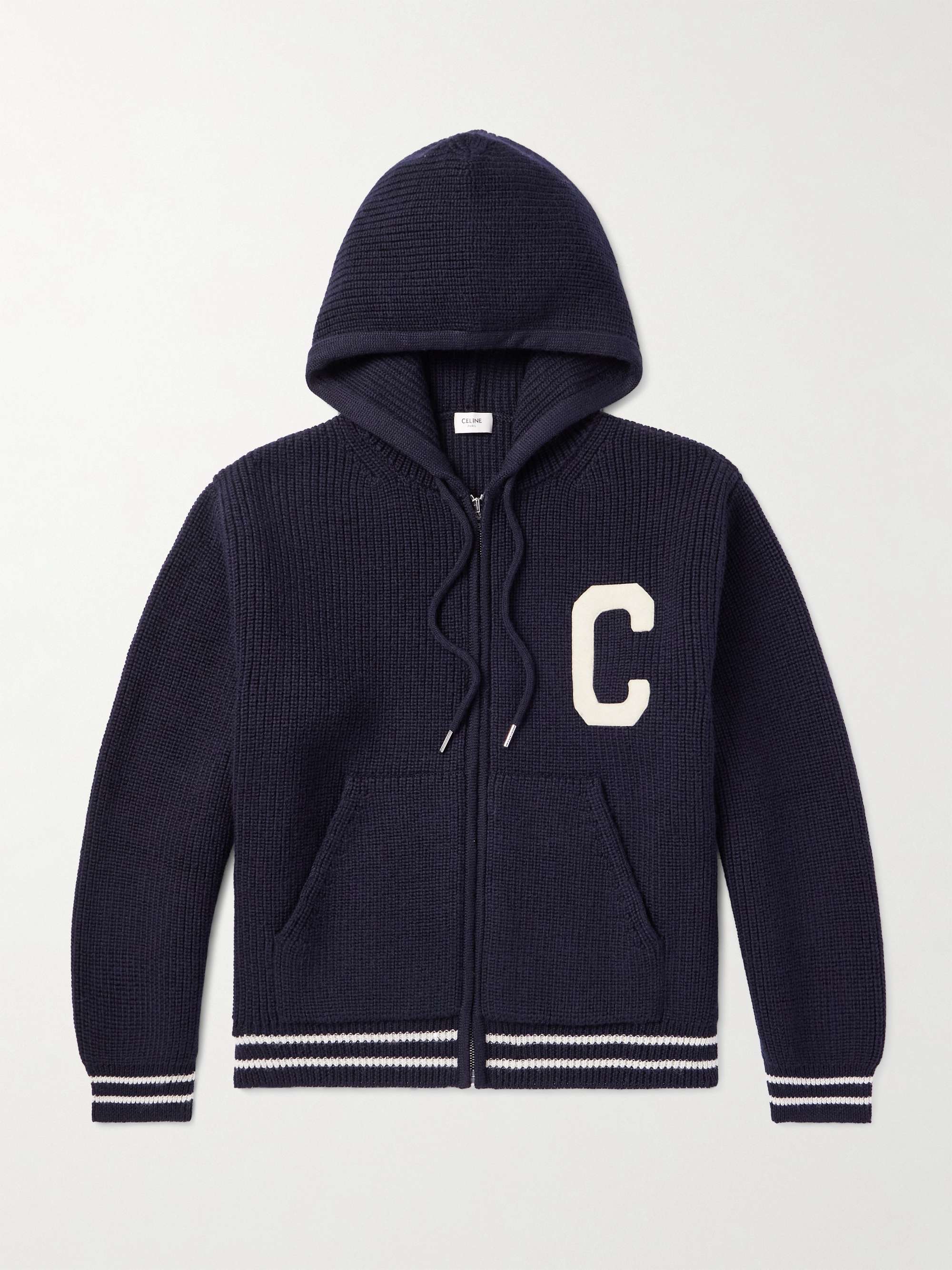 CELINE Logo-Appliquéd Wool Zip-Up Hoodie for Men | MR PORTER