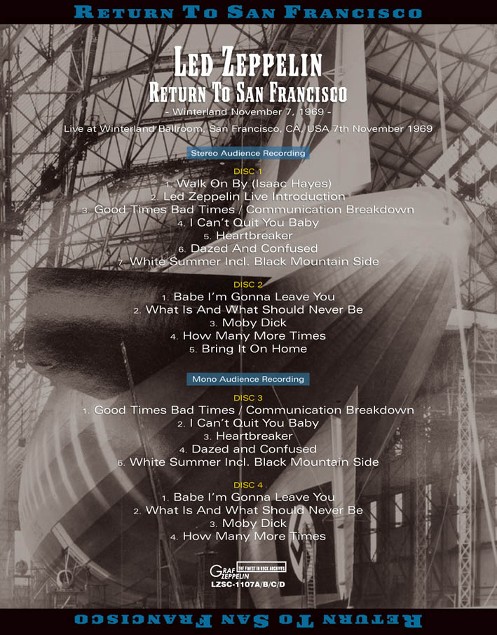 LED ZEPPELIN - RETURN TO SAN FRANCISCO: Winterland Nov. 7, 1969
