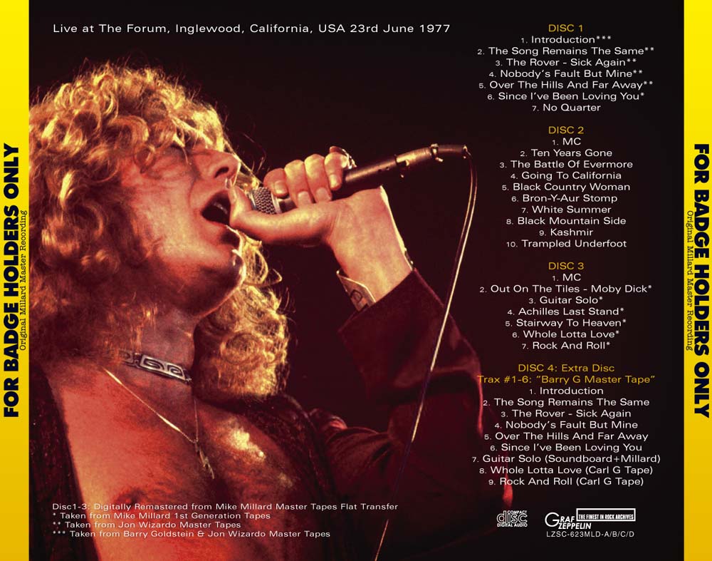 LED ZEPPELIN - FOR BADGE HOLDERS ONLY: ORIGINAL MILLARD MASTER
