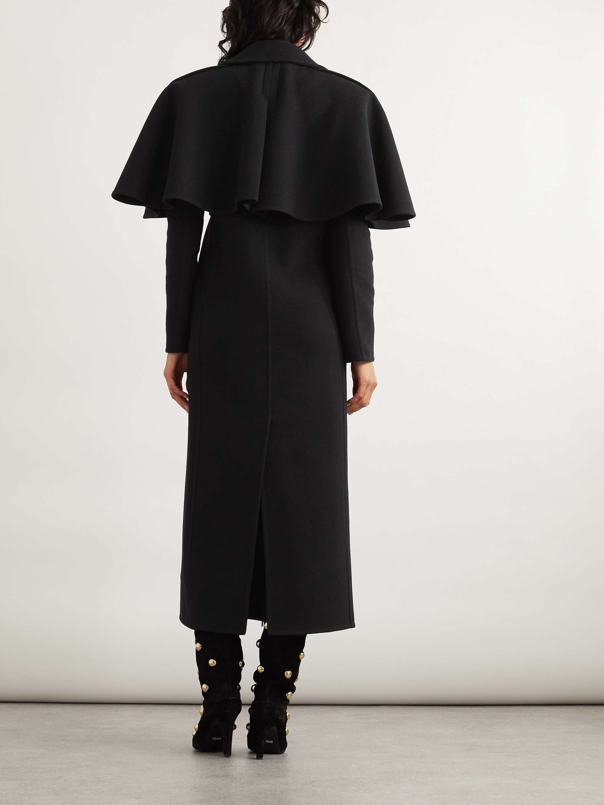 CHLOÉ Cape-effect double-breasted leather-trimmed wool coat | NET