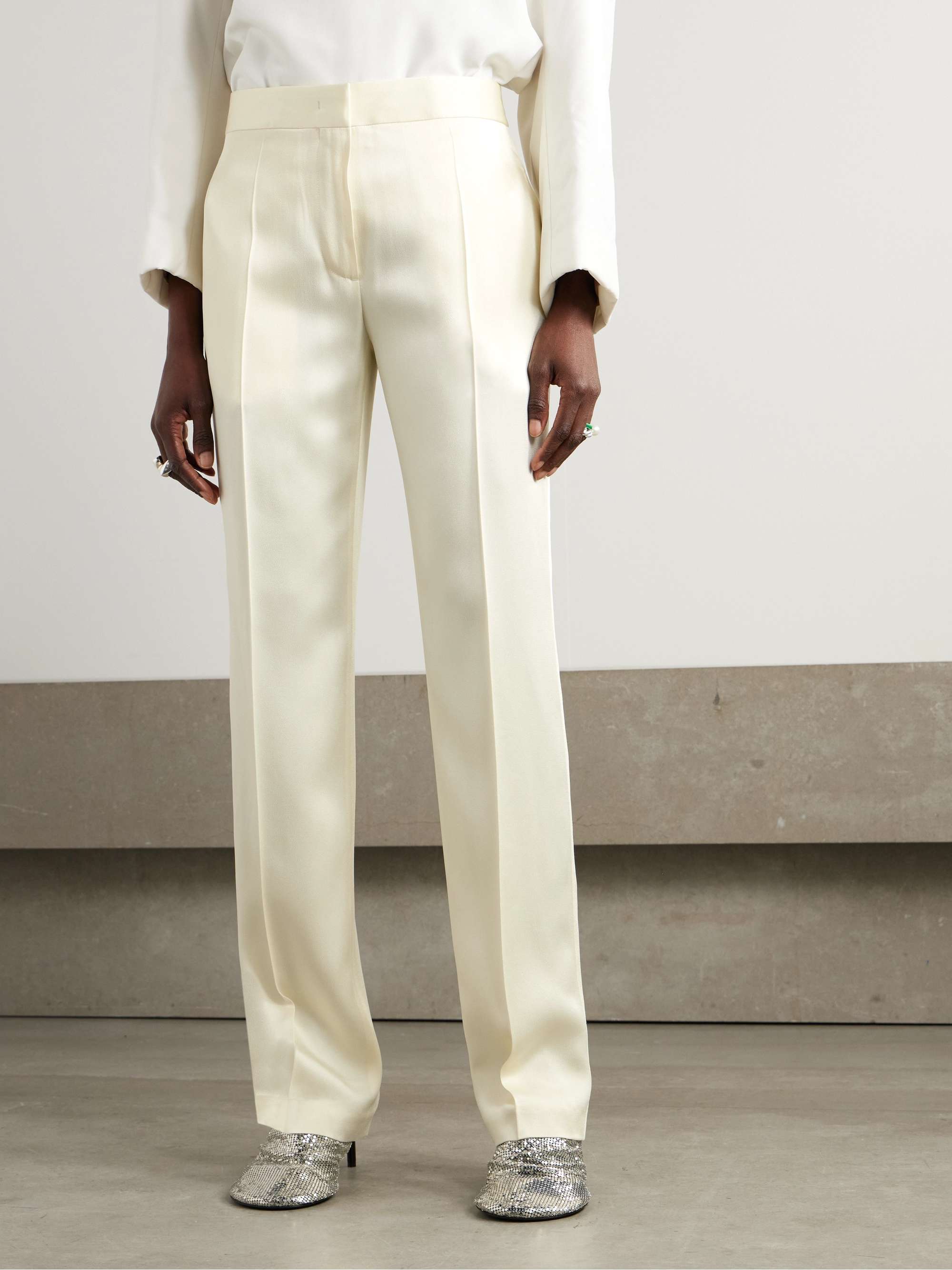 JIL SANDER Pleated satin straight-leg pants | NET-A-PORTER