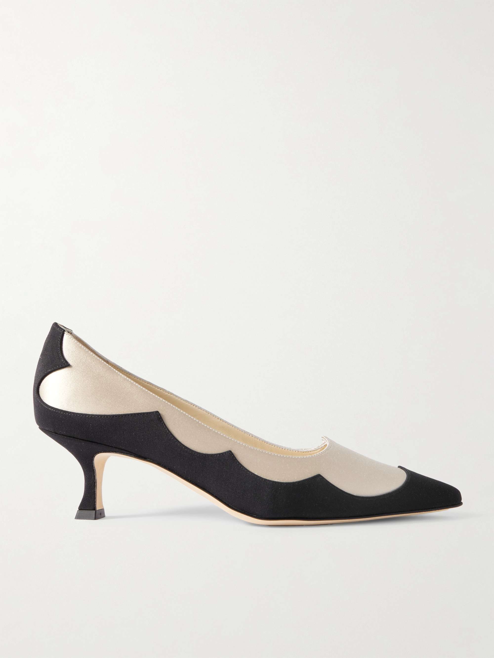 MANOLO BLAHNIK Fabraka 50 crepe-trimmed satin point-toe pumps