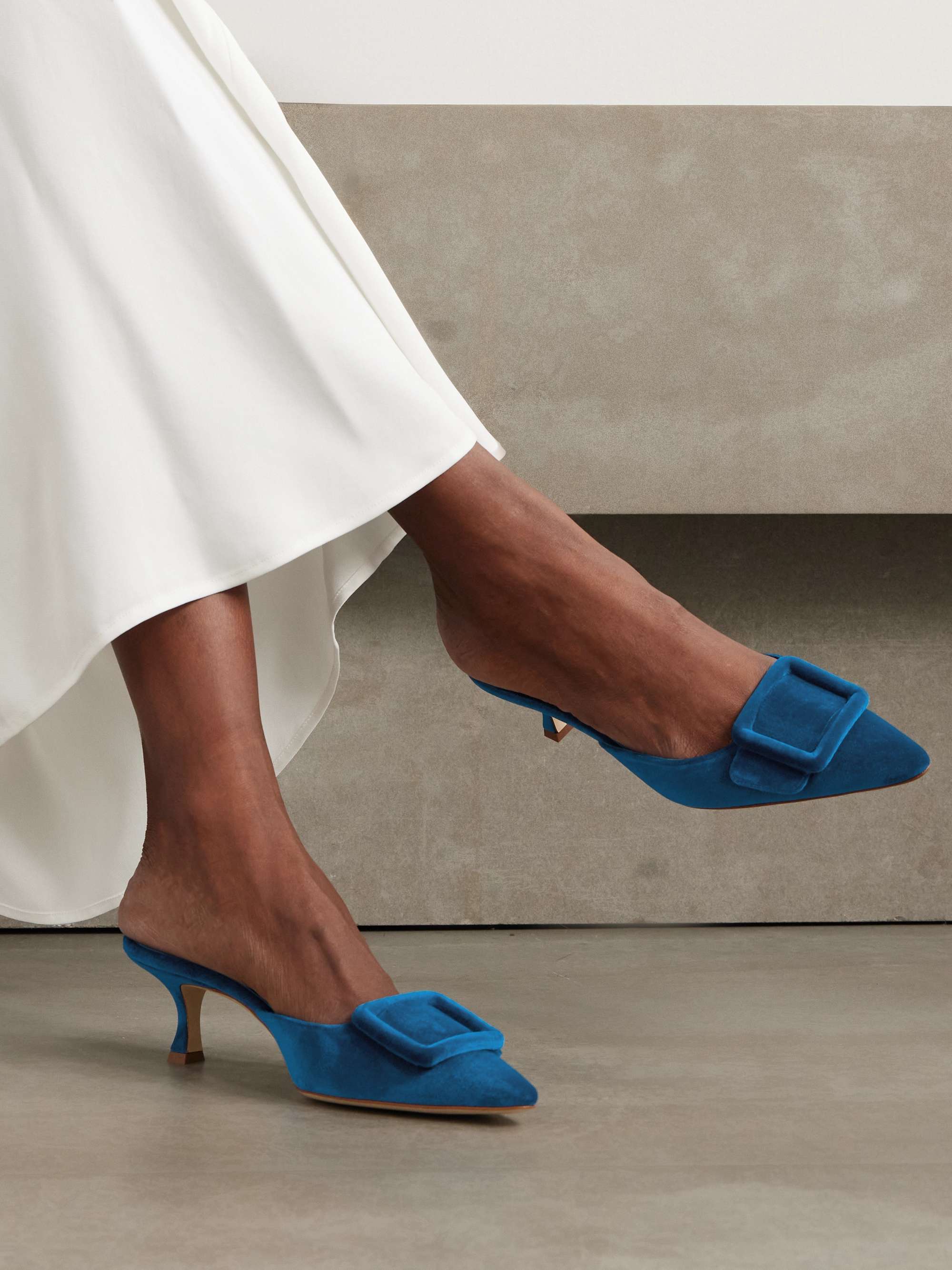 MANOLO BLAHNIK Maysale 50 buckled velvet mules | NET-A-PORTER