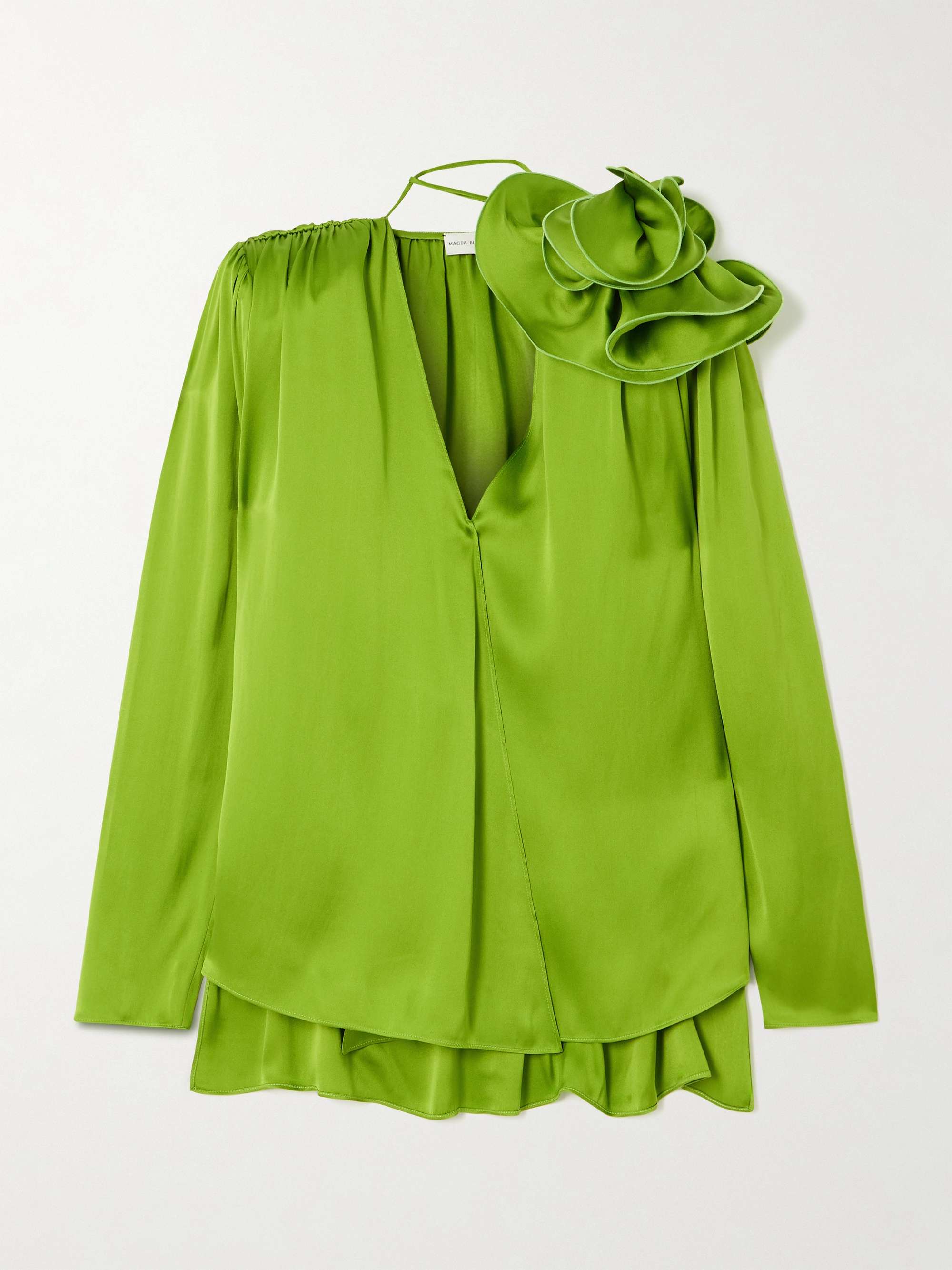 MAGDA BUTRYM Appliquéd gathered silk-satin blouse | NET-A-PORTER