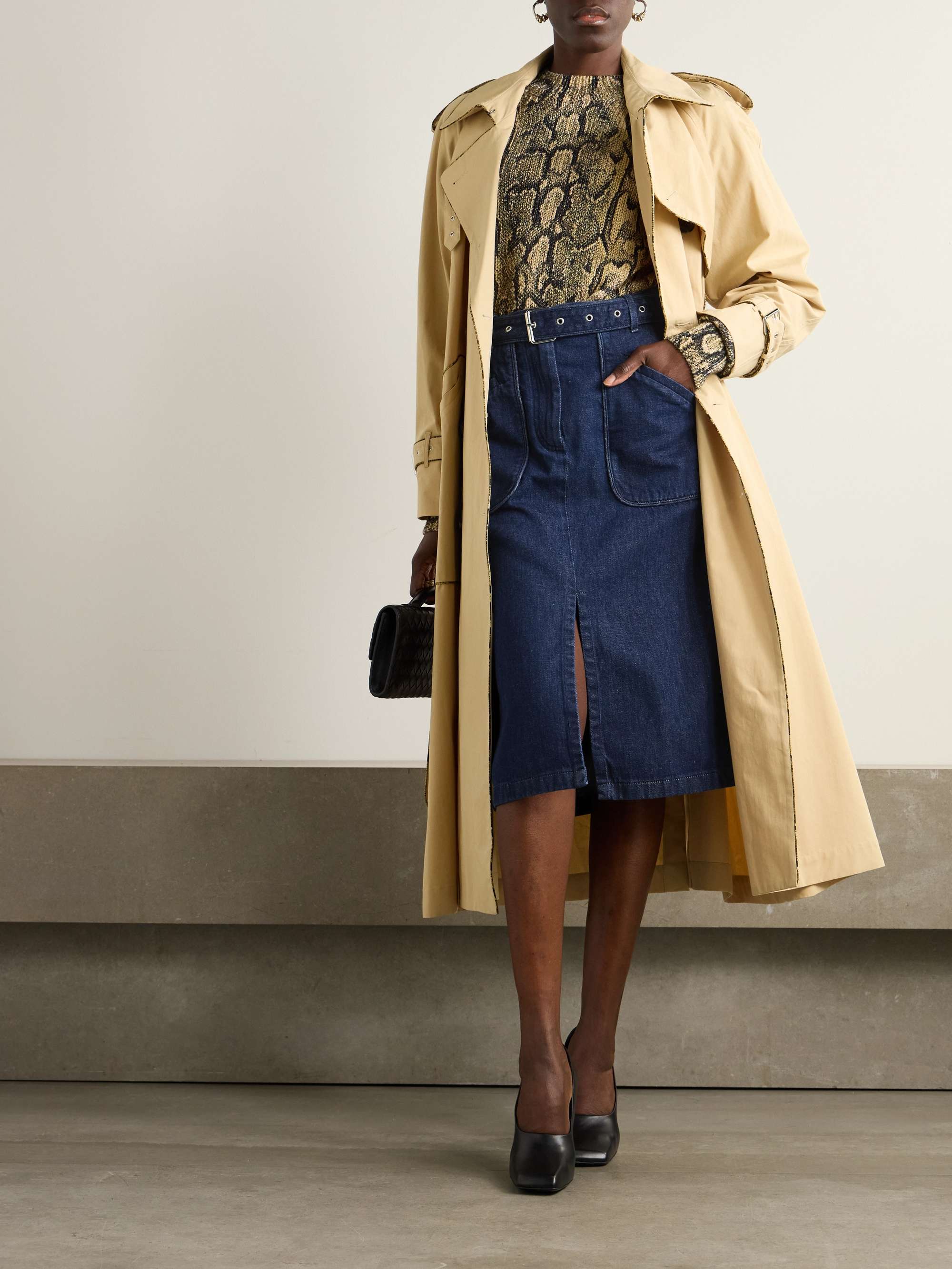 DRIES VAN NOTEN Belted denim midi skirt | NET-A-PORTER