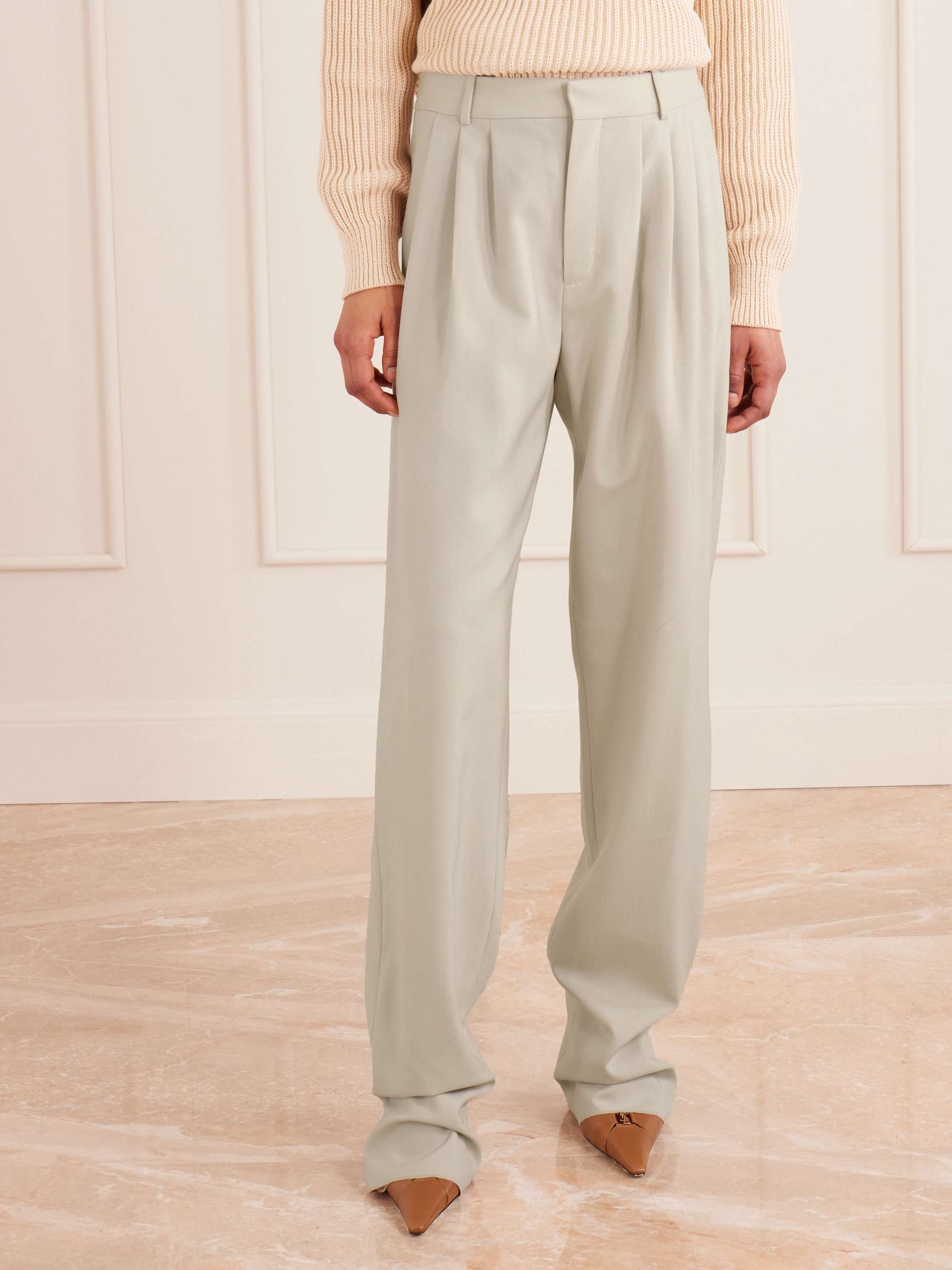 SAINT LAURENT Pleated wool straight-leg pants | NET-A-PORTER